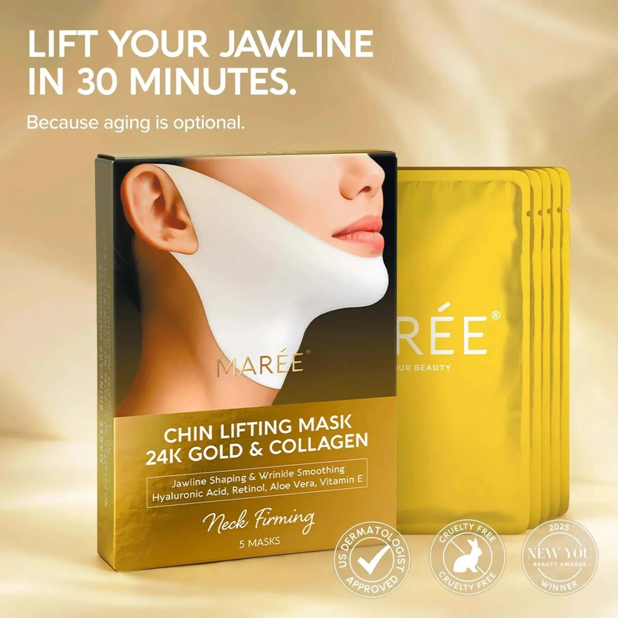 24k gold chin and jawline lifting mask for firming and wrinkle reduction