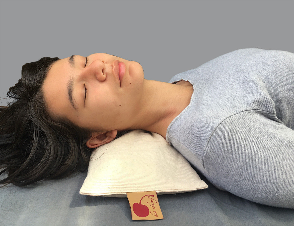 Rectangle/Cervical Pillow in Unbleached, Pre-washed, Natura Denim with Cherry Print Pillowcase