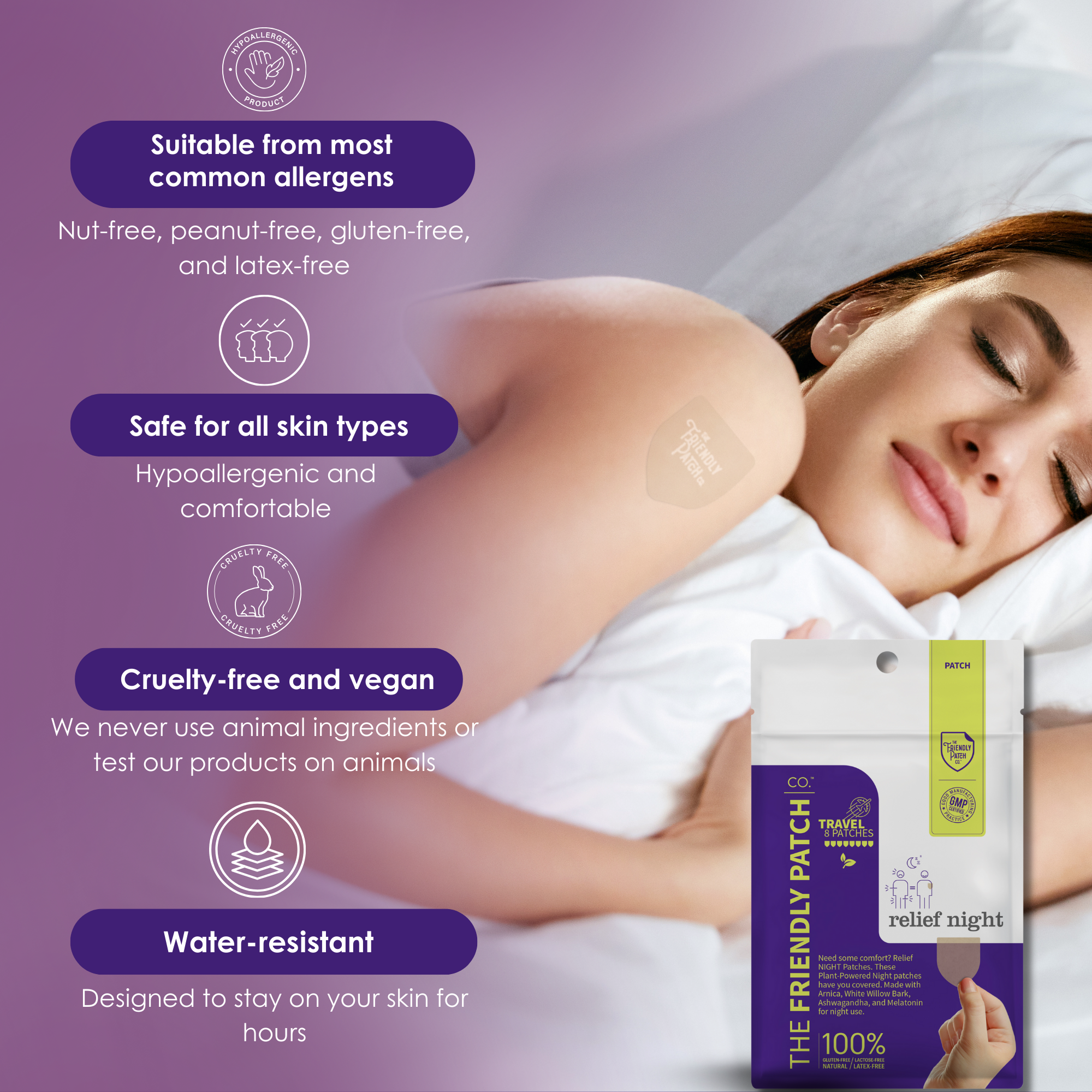 Relief Night Pain Patches: Arnica & Melatonin for Soreness & Sleep - 8 Pack