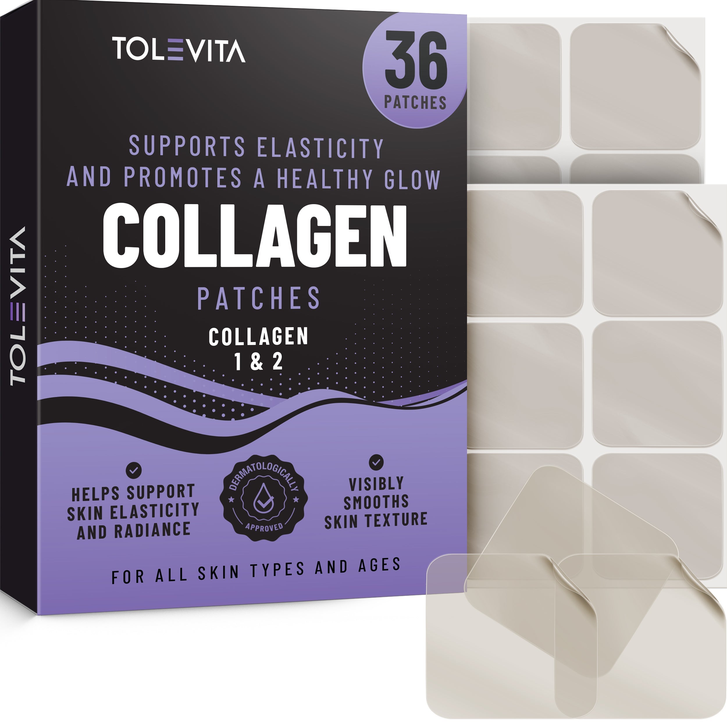 Collagen Patches Skin, Joint & Connective Tissue Support with Collagen, Hyaluronic Acid, Vitamins & Minerals, 36 Patches