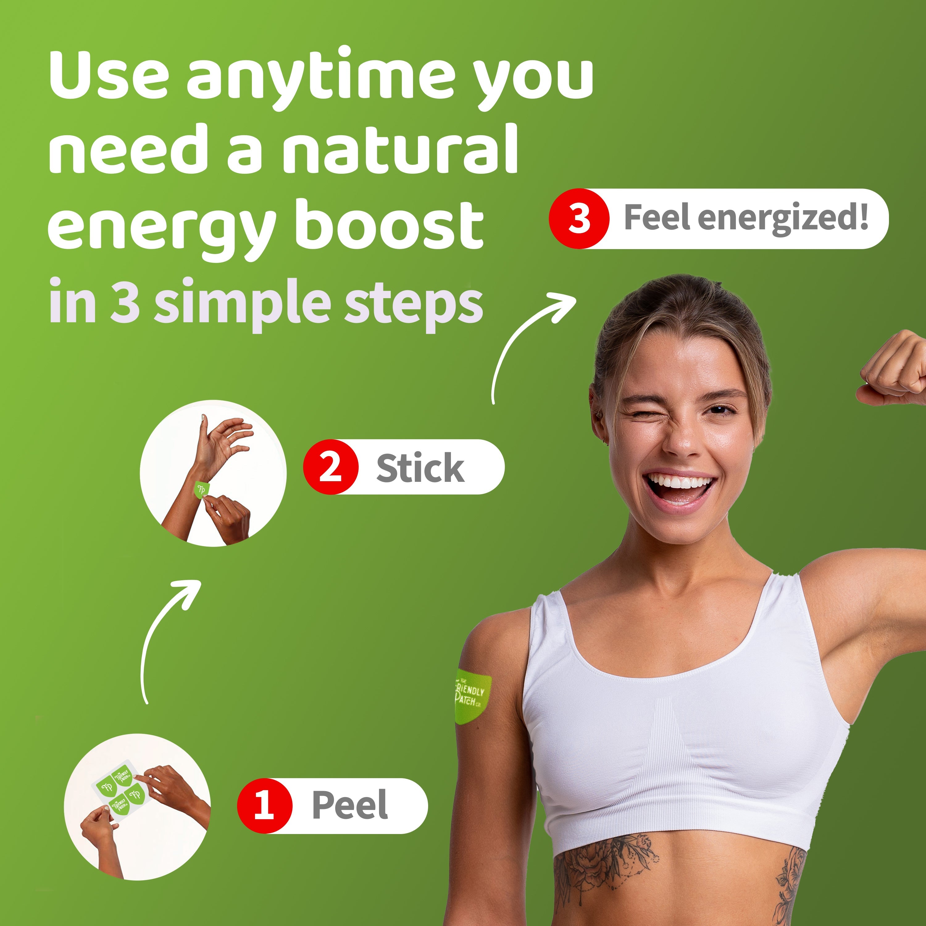 Boost Energy Patches: Caffeine, Guarana Green Tea Transdermal Energy - 28 Pack