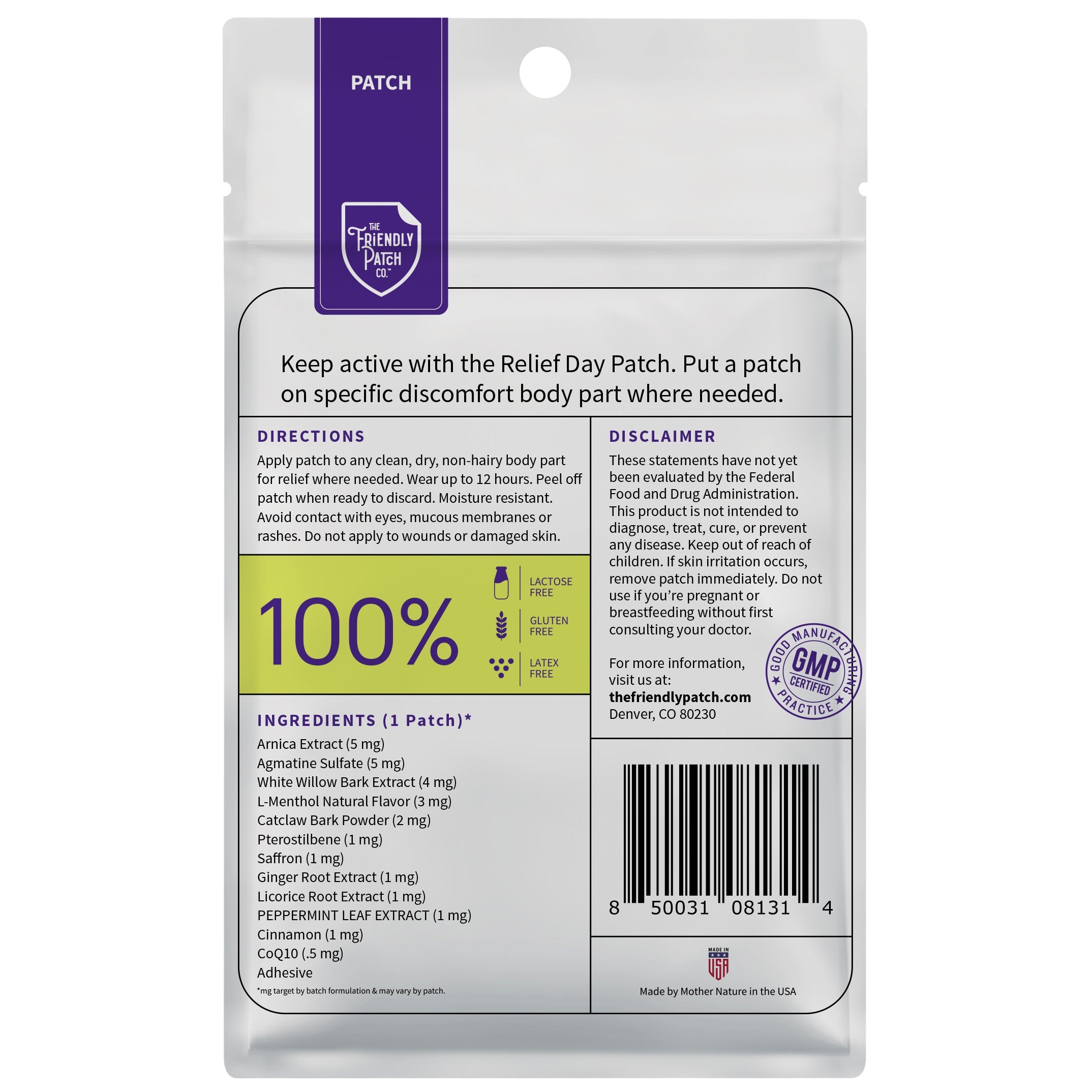 Relief Day Pain Patches: Sustained Arnica & Willow Bark Patches - 8 pack