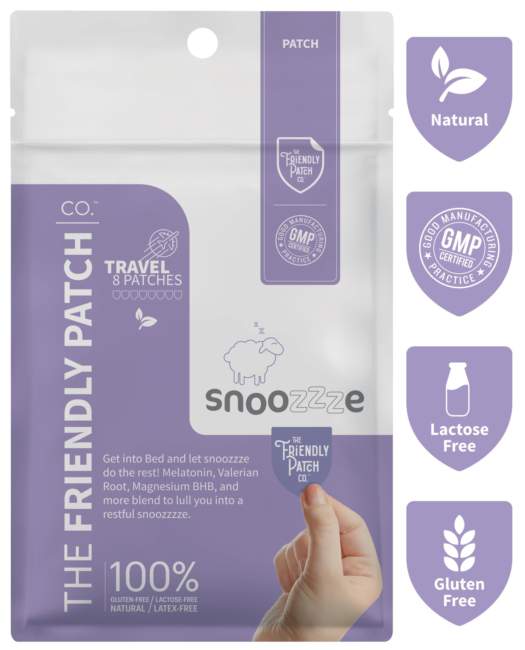 Snooze Melatonin Sleep Patches: Ashwagandha, Magnesium BHB, Valerian root Travel 8 Pack
