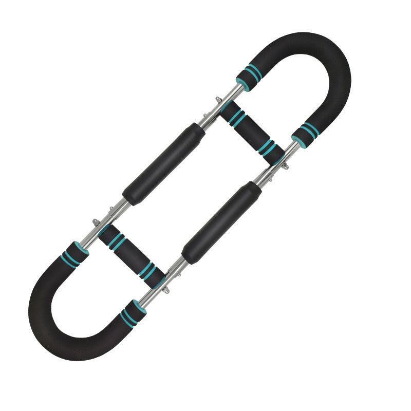 Adjustable Spring Twister arm exerciser in black with blue accents, steel frame and foam padded grips for home fitness.