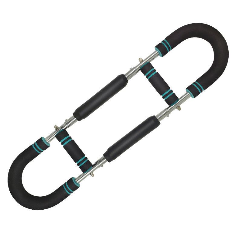 Adjustable Spring Twister arm exerciser with black foam handles and blue accents, made of steel for strength training.
