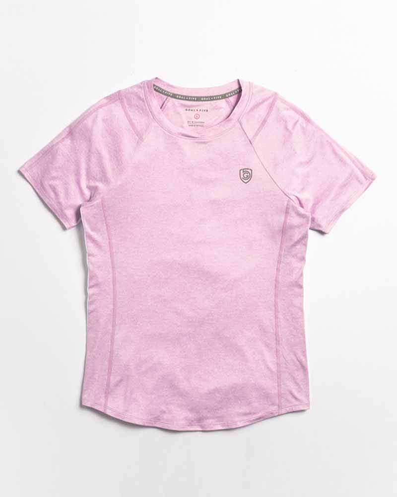 Advance Women's Training Top in light pink soft fabric with short sleeves, a crew neck, and small chest logo
