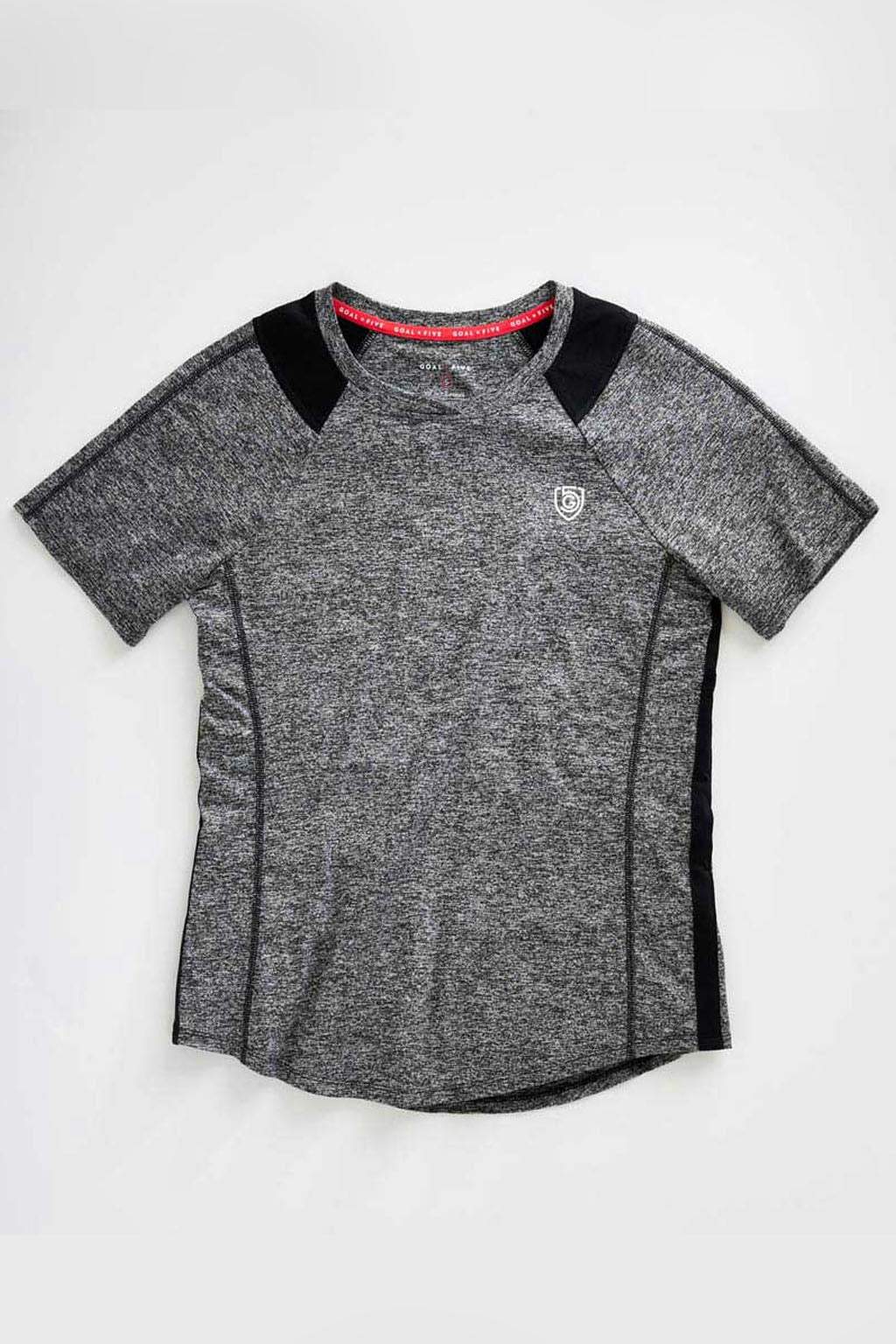 Advance Women's Training Top, a heather grey short-sleeve shirt with black shoulder panels and side accents