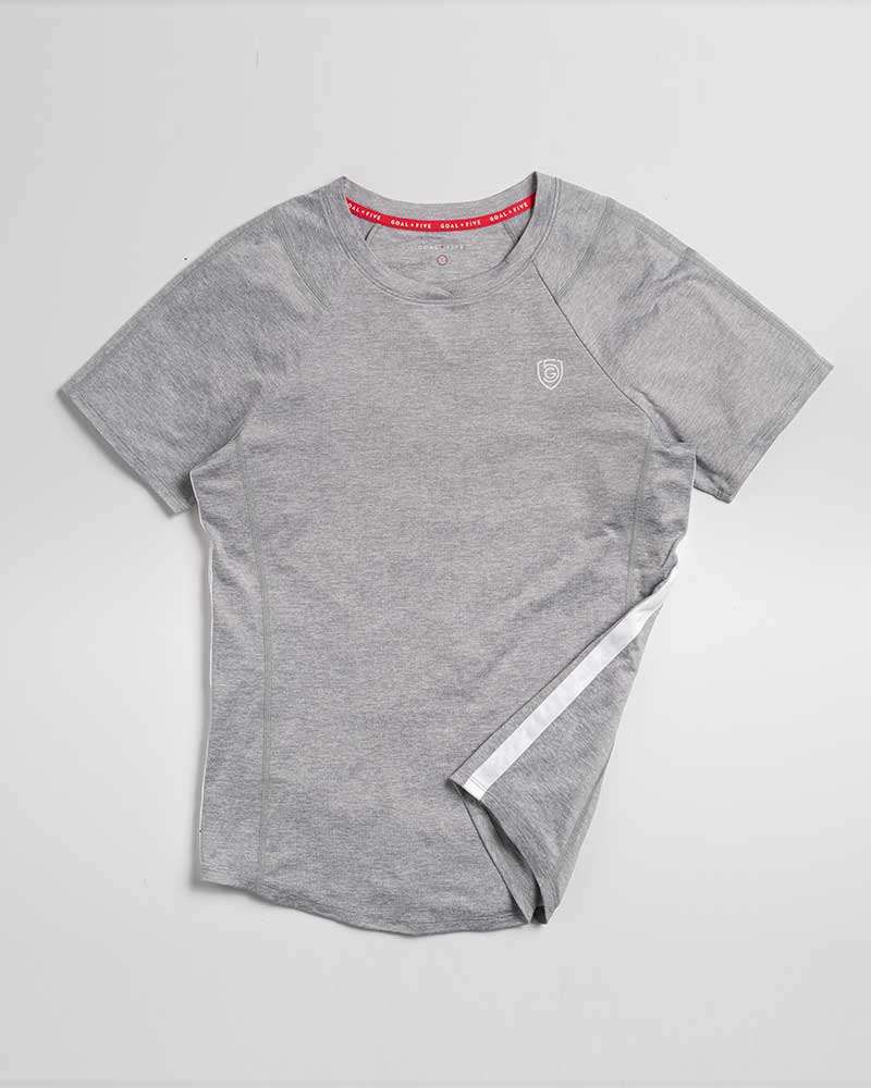 Advance Women's Training Top in heather grey, with short sleeves, a crew neck, small chest emblem and side stripe