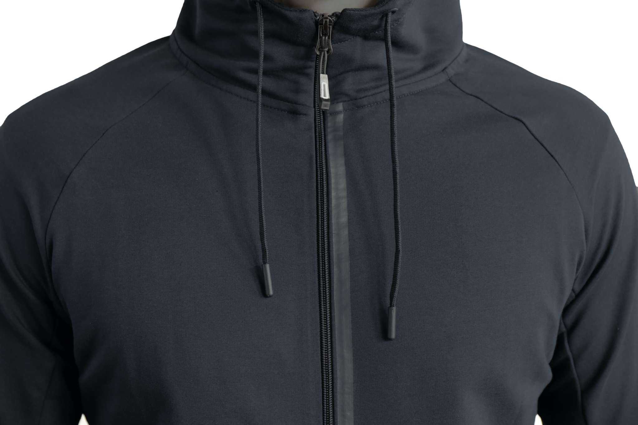 All-Day Comfort Hooded Sweatshirt in solid black, with a soft-looking fabric, full front zipper, and adjustable drawstrings.