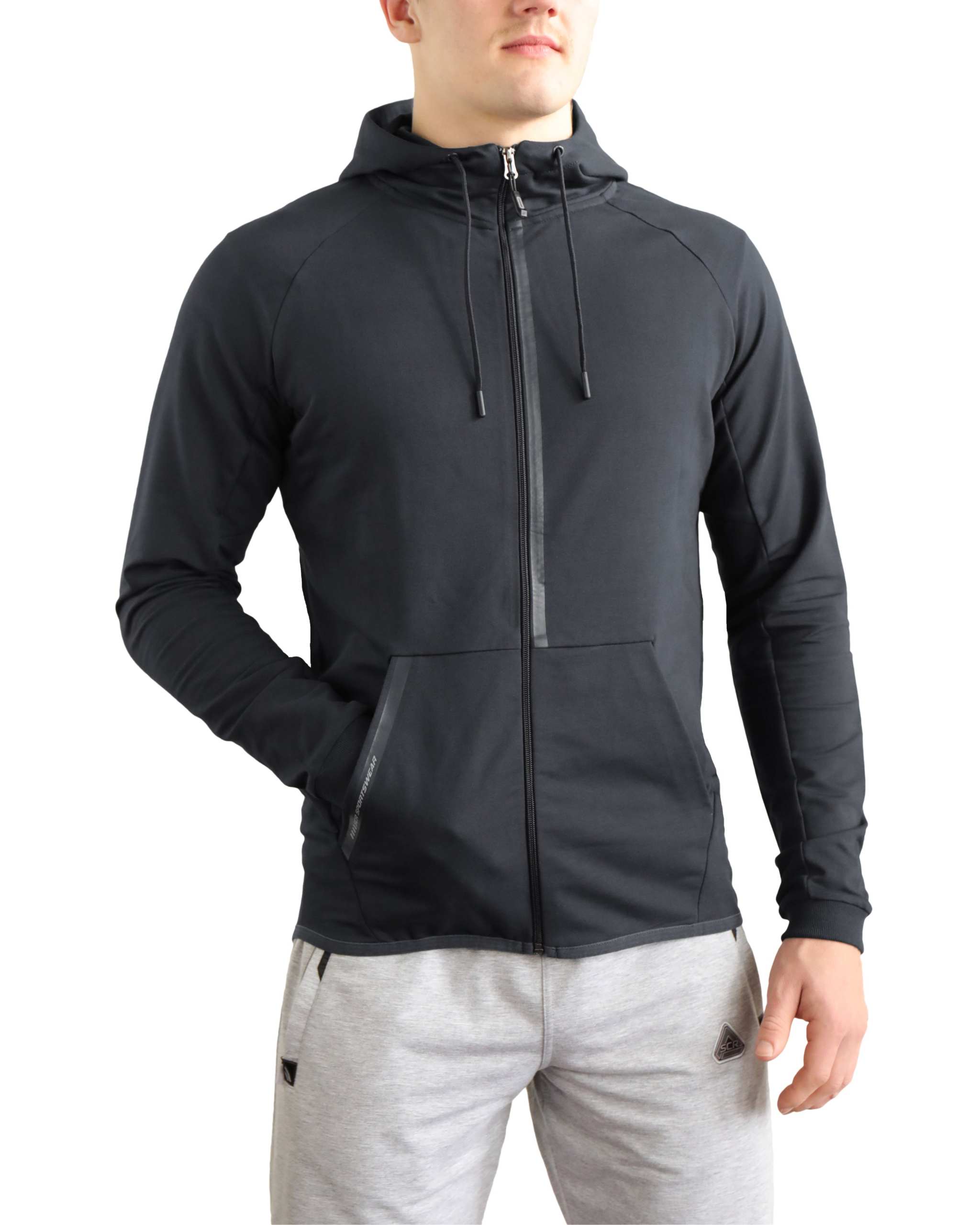 All-Day Comfort Hooded Sweatshirt in charcoal with a soft-looking matte fabric, full front zip, drawstrings and pockets