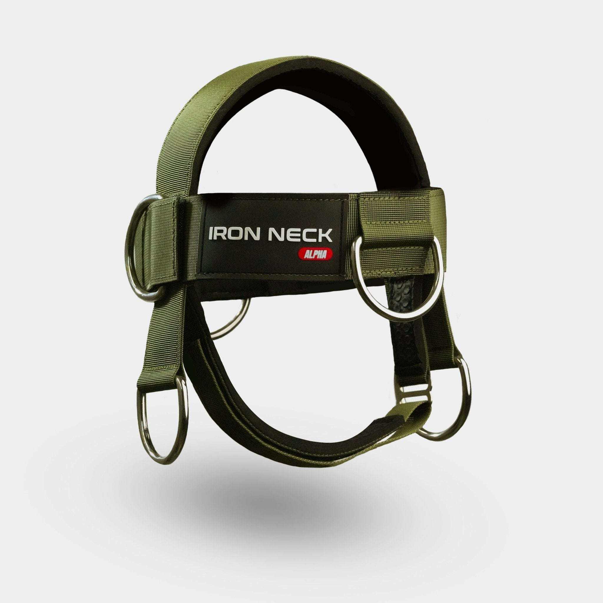 Alpha neck training harness with clips and nylon tether for weighted exercises