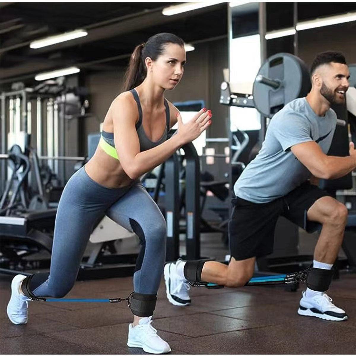 Ankle Strap Resistance Bands black elastic straps with adjustable buckles worn on ankles for hip and leg strength training