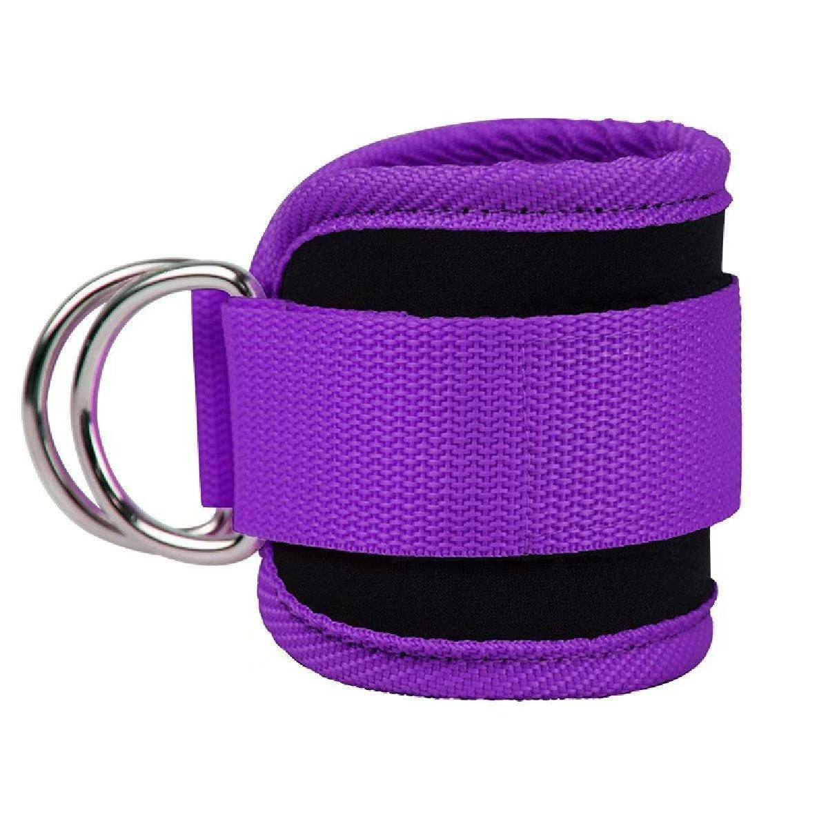 Ankle Strap Resistance Bands purple nylon and neoprene adjustable fitness strap with silver metal D-ring buckle for leg workouts