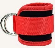 Ankle Strap Resistance Bands in red and black elastic material with adjustable silver metal rings for secure fit and workout comfort