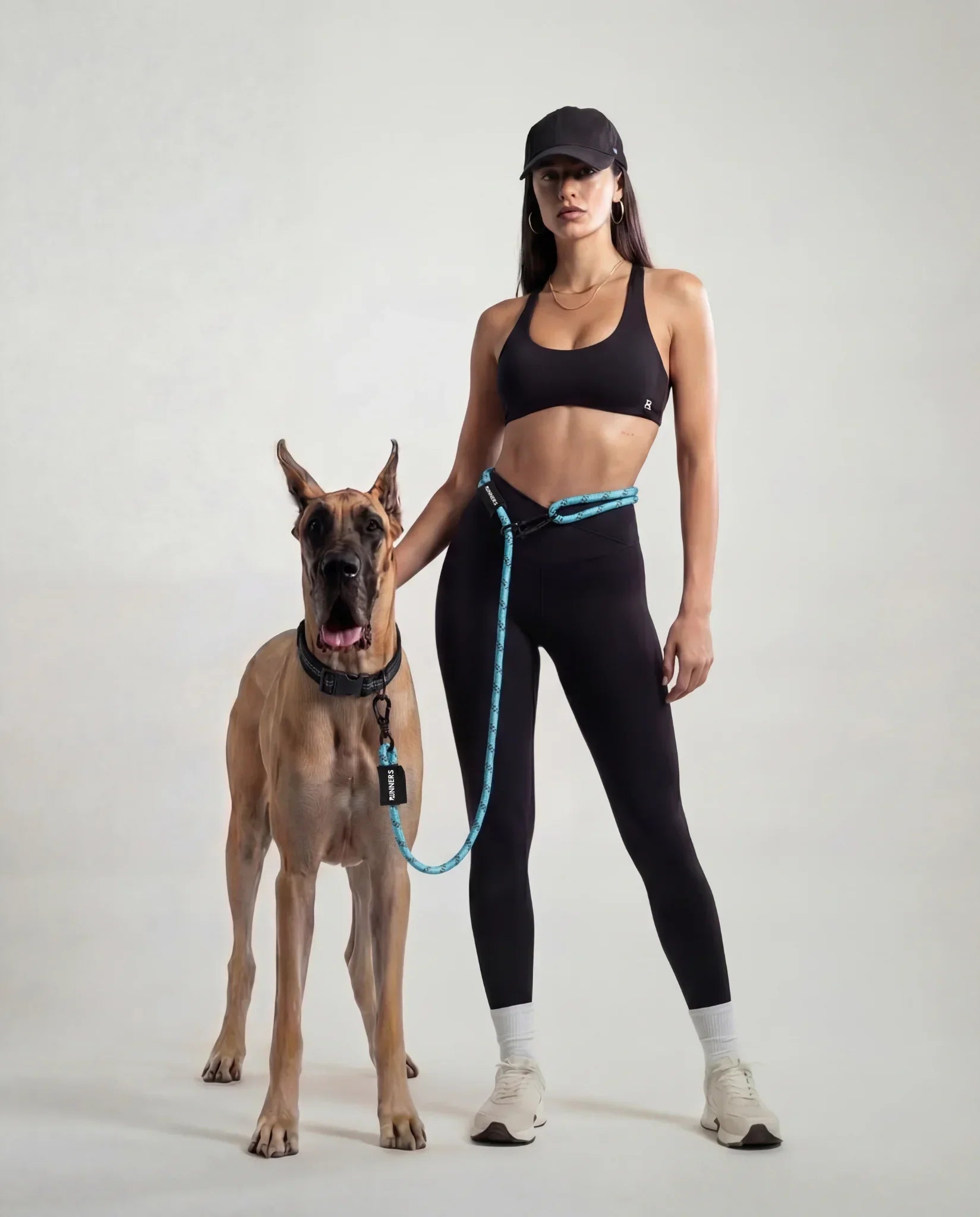 Aqua blue hands-free running dog leash with reflective details