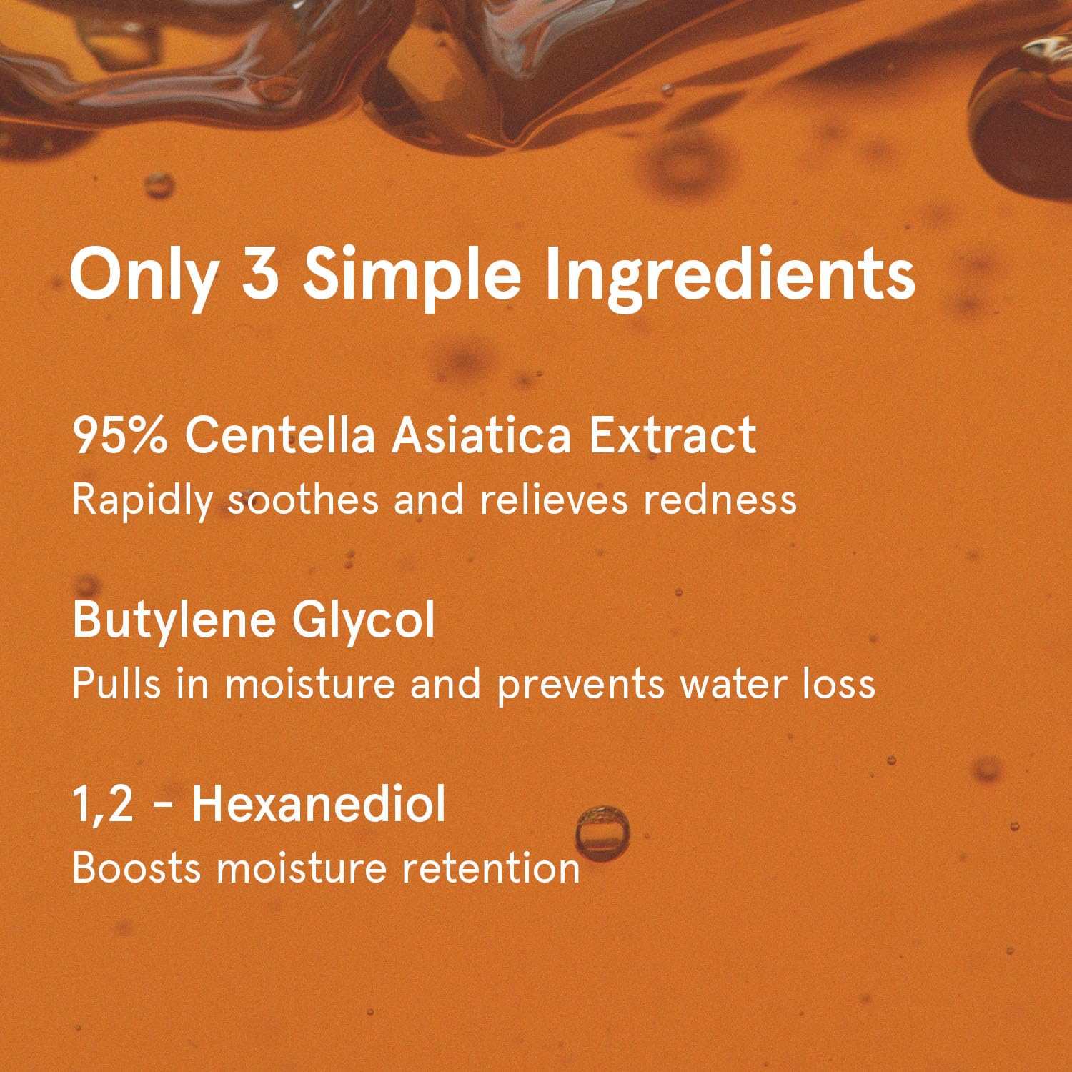 Asiatica Extract Toner ingredient text highlighting 95% Centella Asiatica Extract for soothing skin and moisture boosting