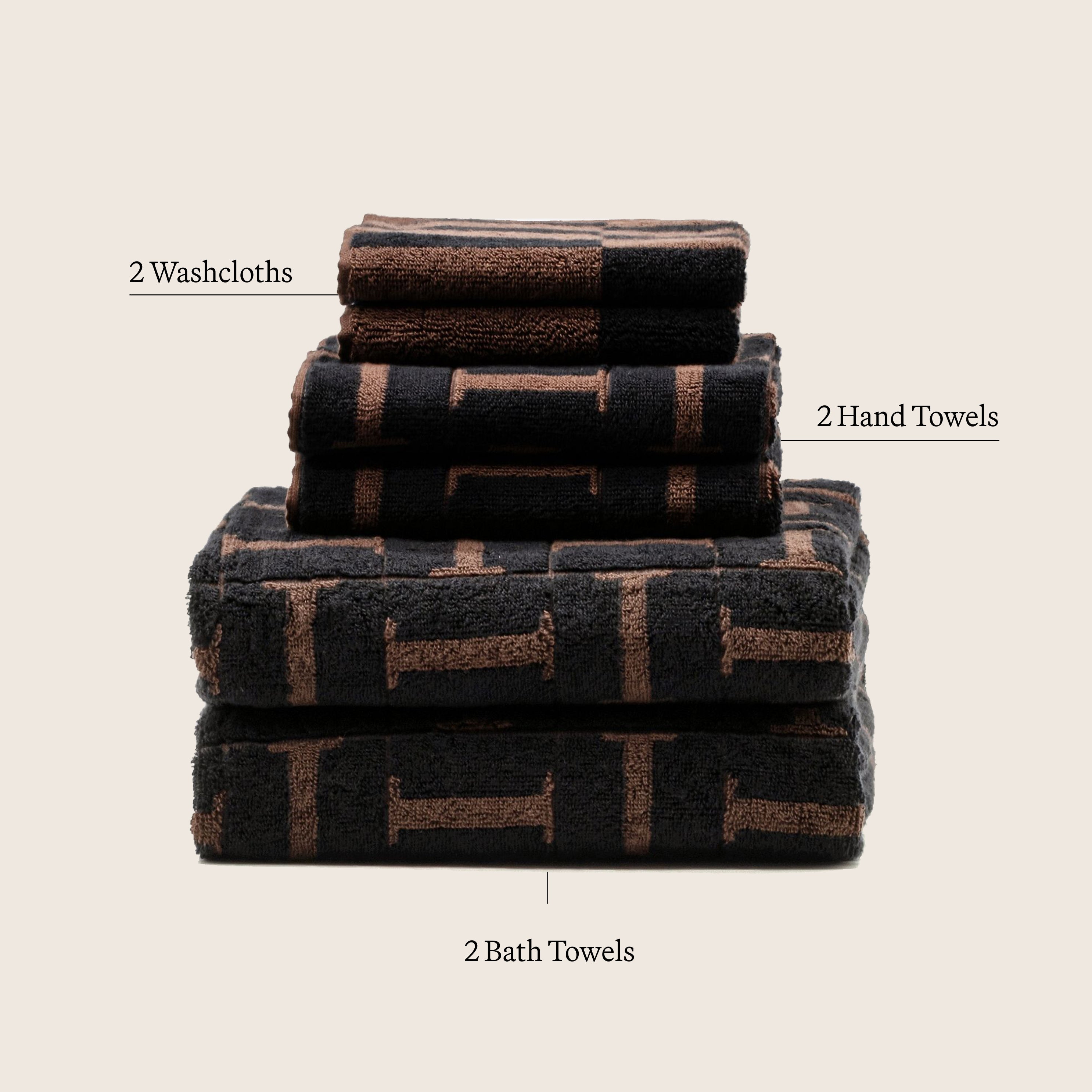 Tessera Australian cotton towels in soft coastal tones with geometric pattern