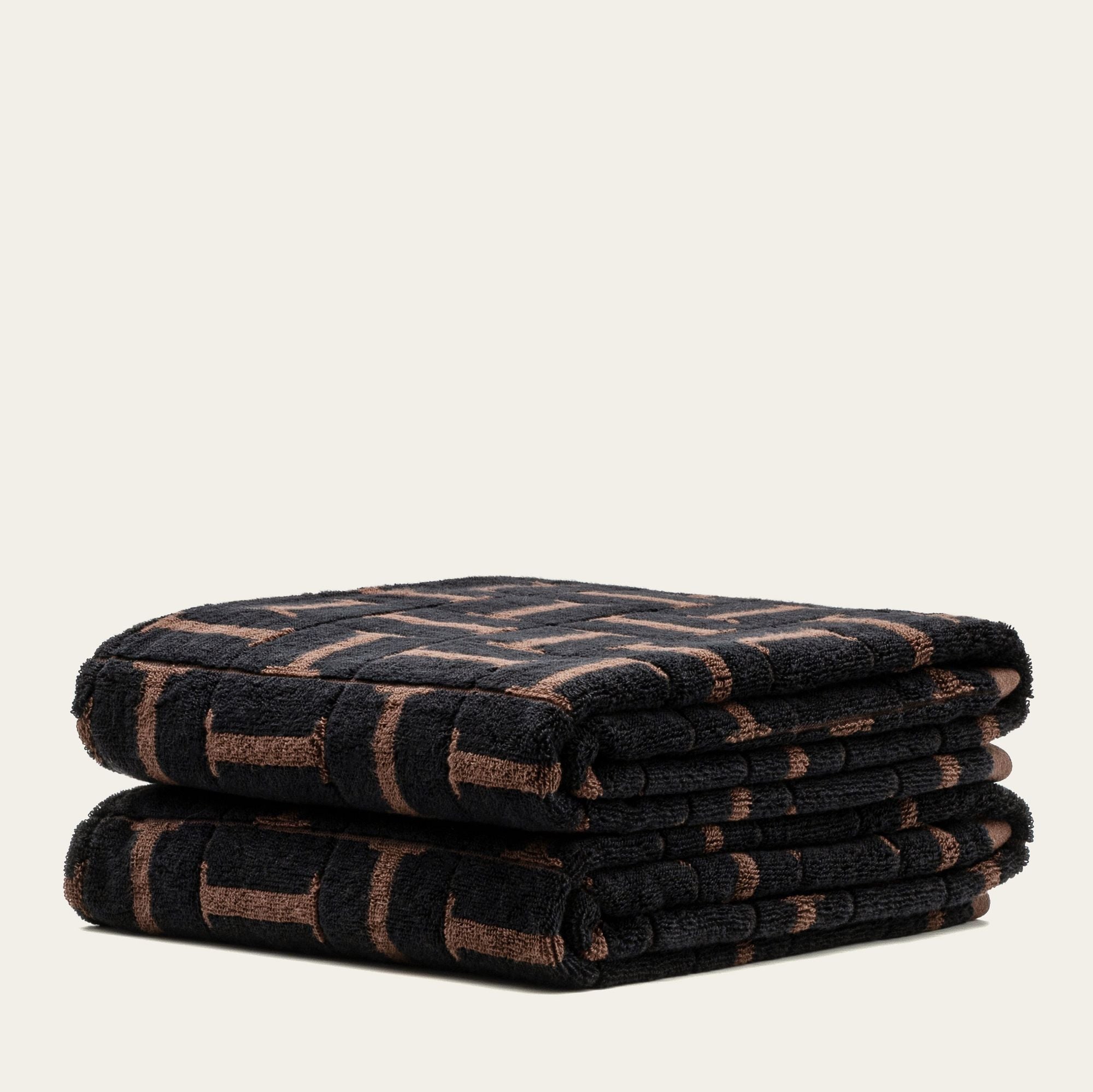 Tessera Australian cotton towels in coastal tones with geometric design