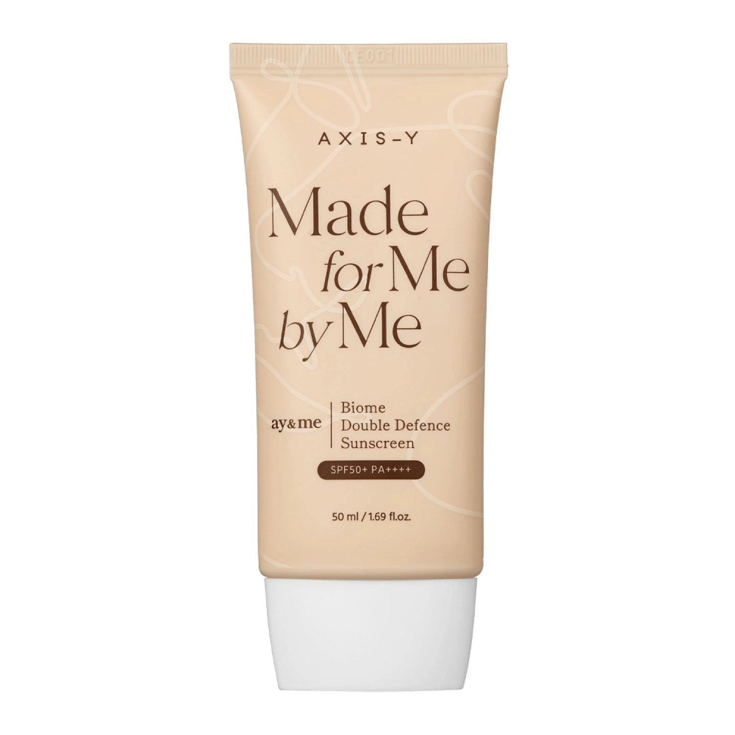AXIS-Y Biome Double Defense Sunscreen in a beige squeezable tube with white cap and brown text