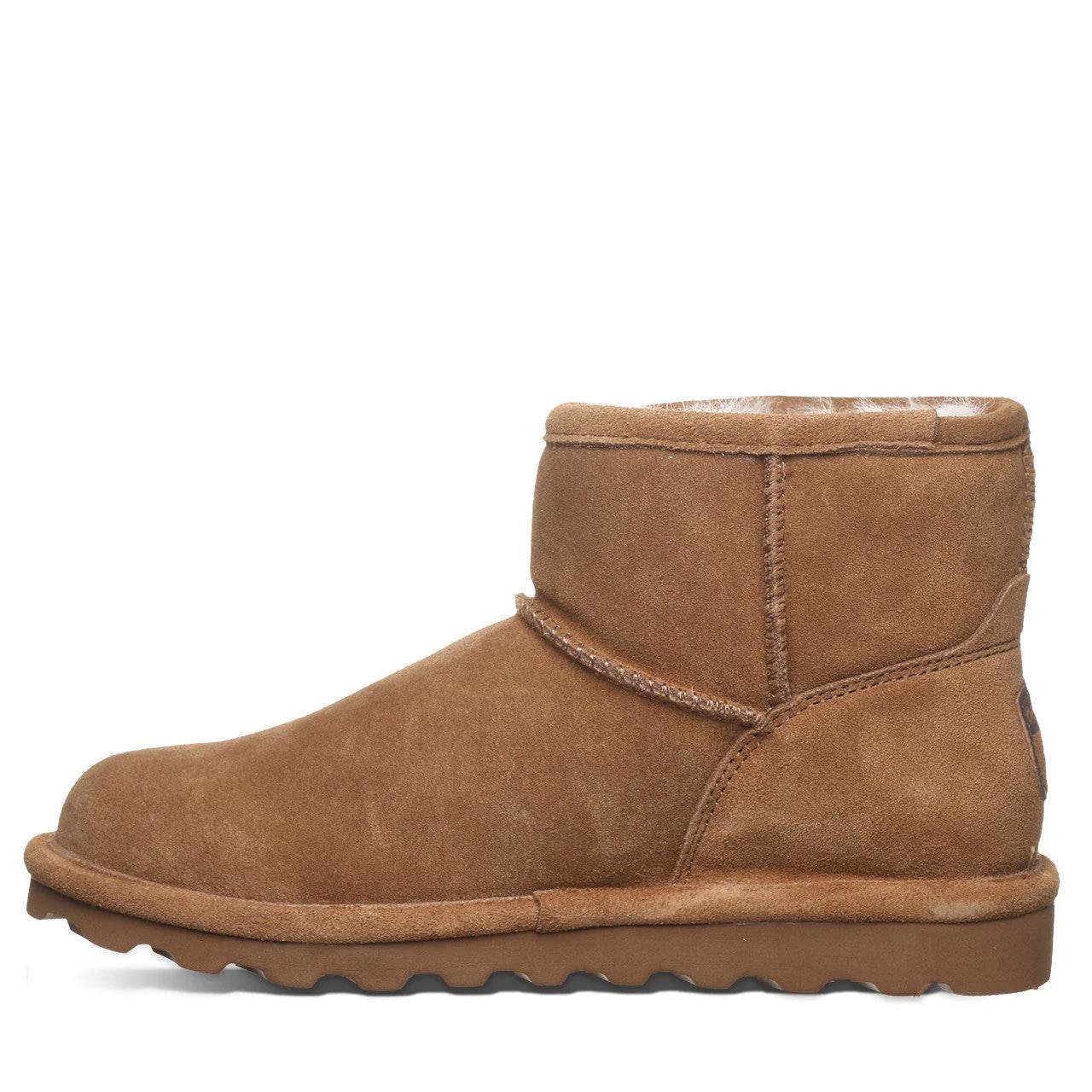 Bearpaw Women's Alyssa Boot in brown suede, featuring an ankle-height pull-on design and thick rubber outsole