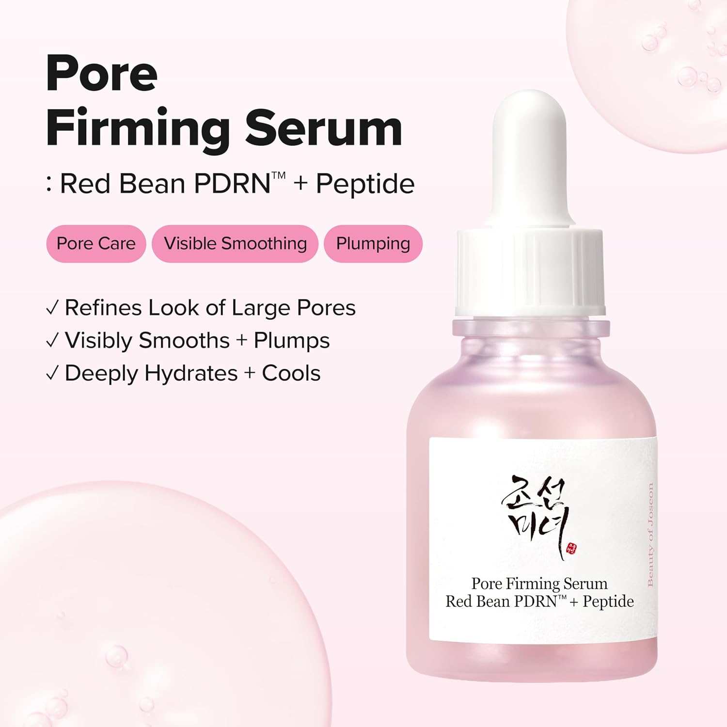 Beauty Of Joseon Pore Firming Serum in a pink glass dropper bottle with Red Bean PDRN and Peptide formula