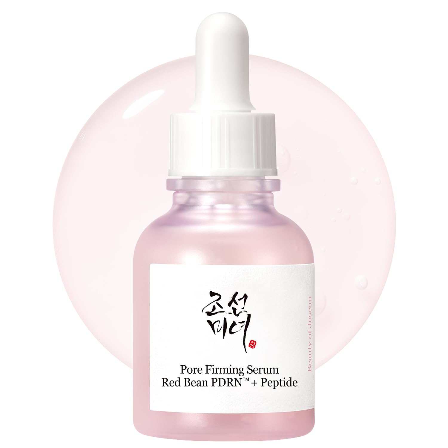 Beauty Of Joseon Pore Firming Serum in a pink glass dropper bottle with Red Bean PDRN and Peptide formula