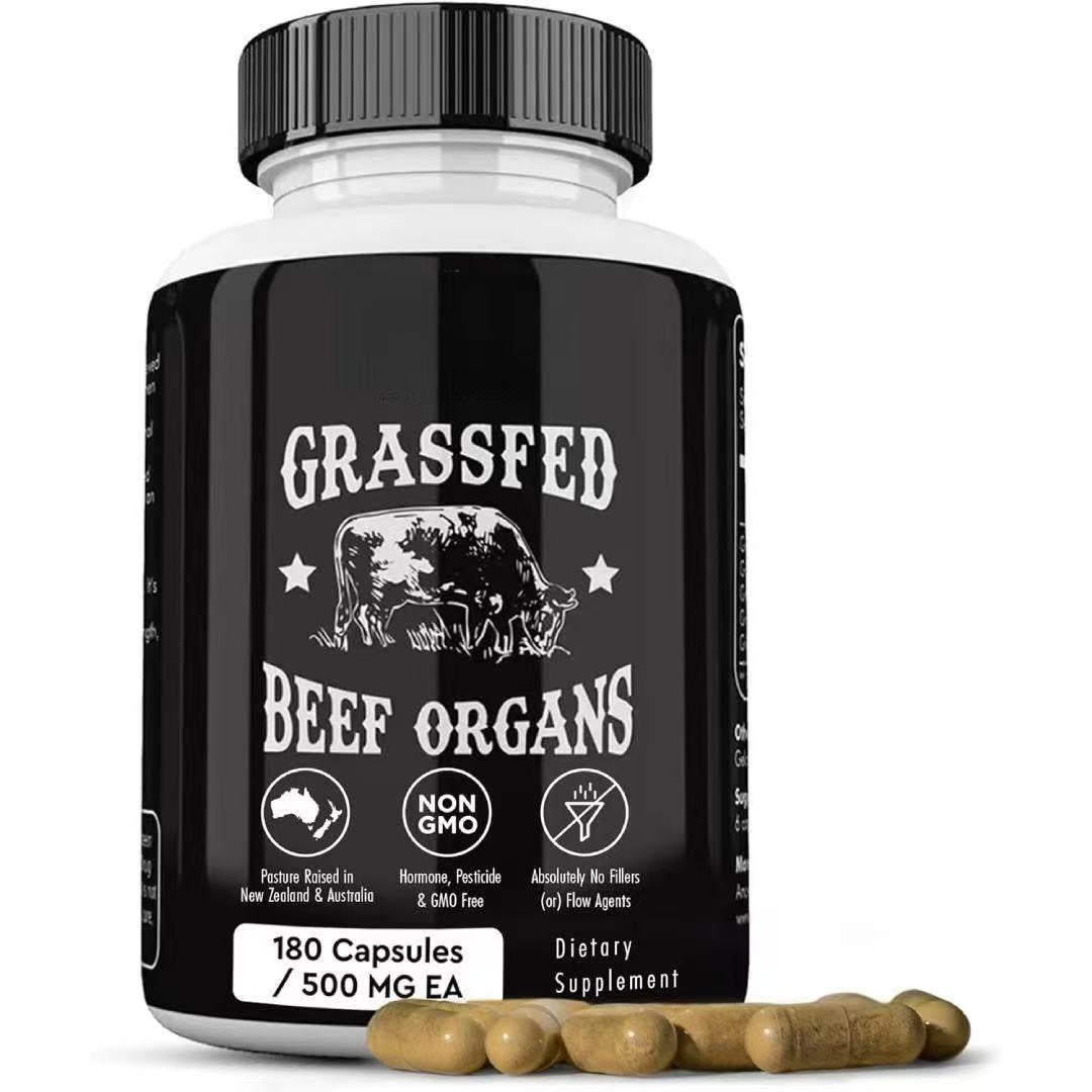 Bottle of beef offal capsules dietary supplement 90 count
