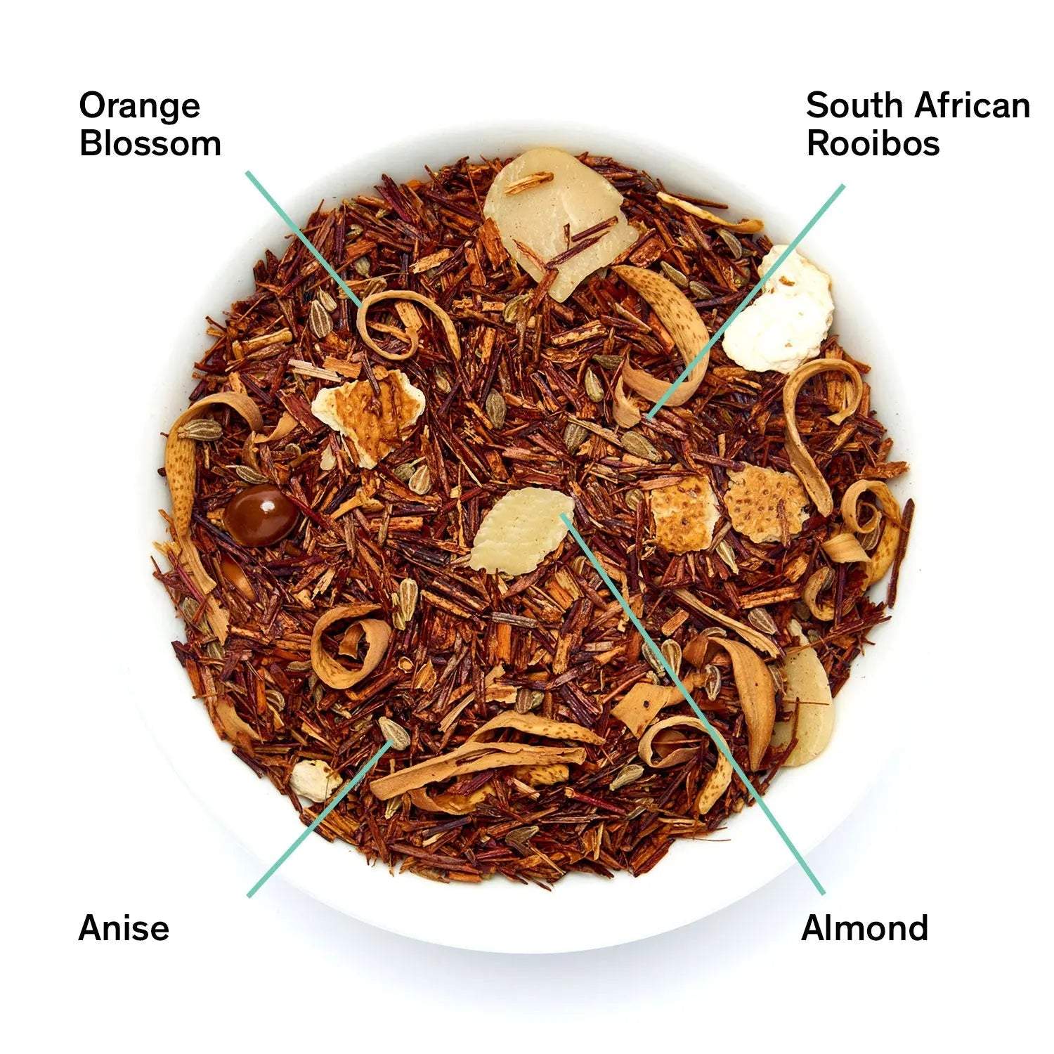 Biarritz - Orange Amaretto Rooibos Tea loose-leaf blend with reddish rooibos, orange, anise and almond pieces