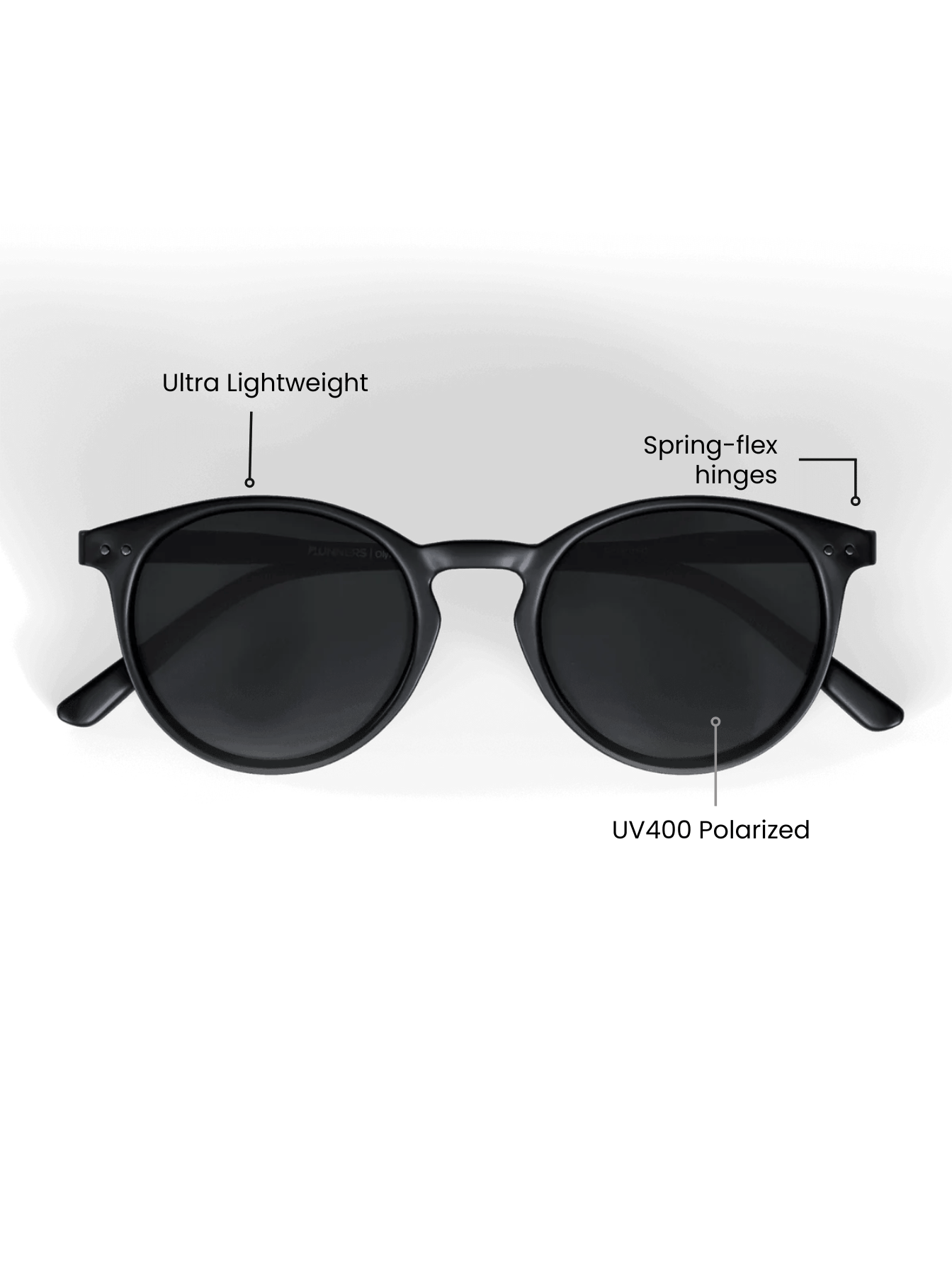 Black Round Polarized Sunglasses with a black frame, dark round lenses and UV400 polarized protection