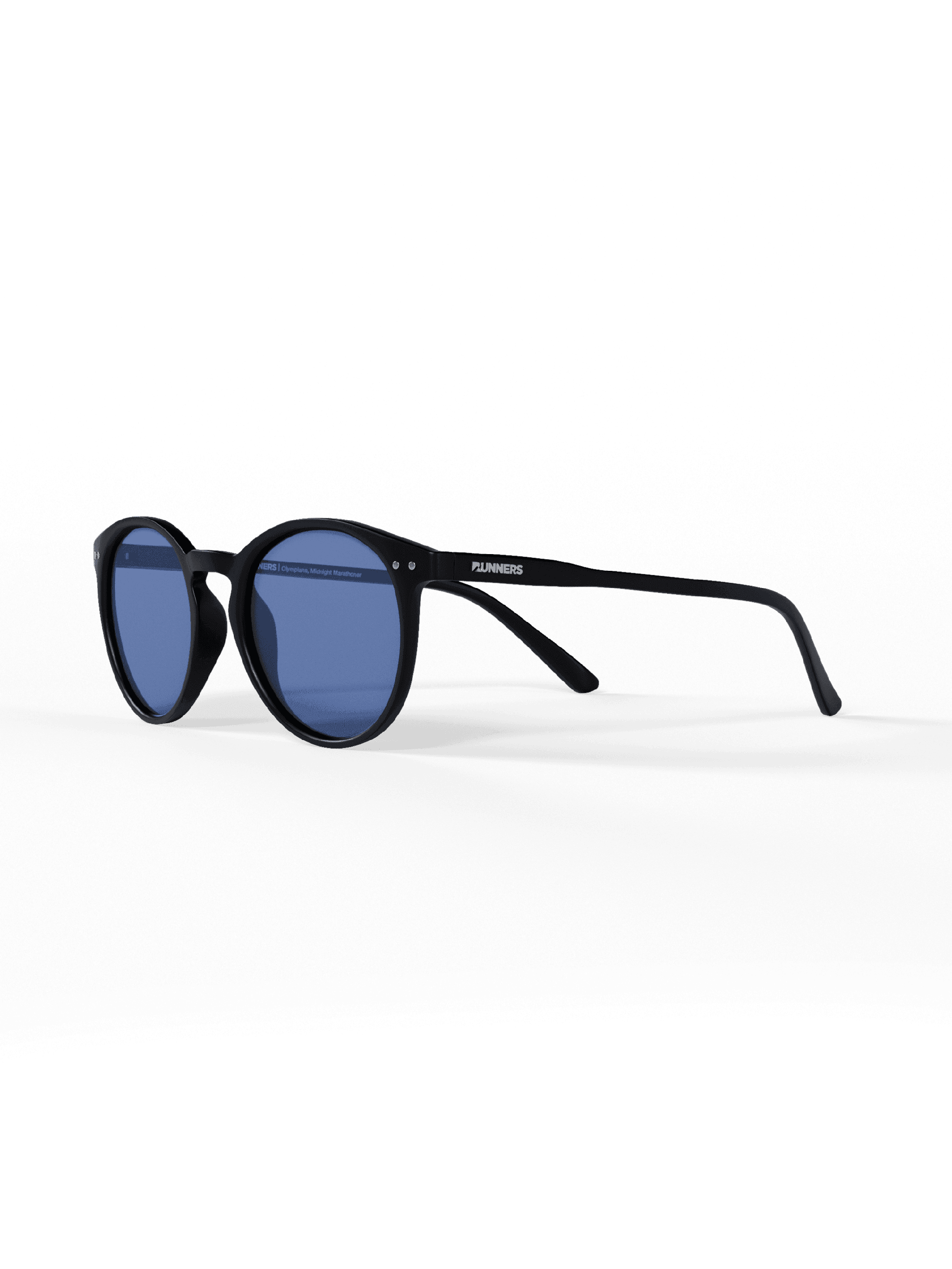 Black Round Polarized Sunglasses with round black frames, blue-tinted lenses, and slim curved arms