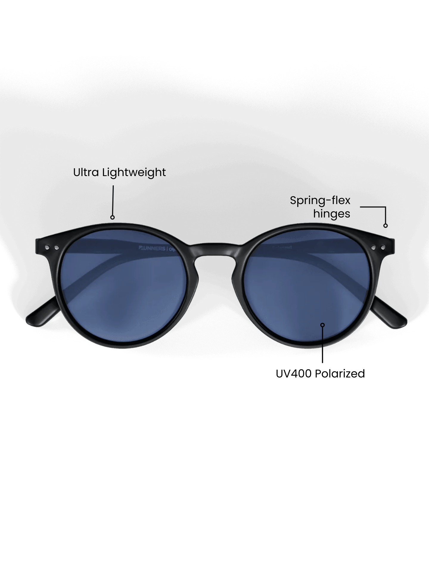 Black Round Polarized Sunglasses with glossy black frames, round blue-tinted lenses, and a slim bridge