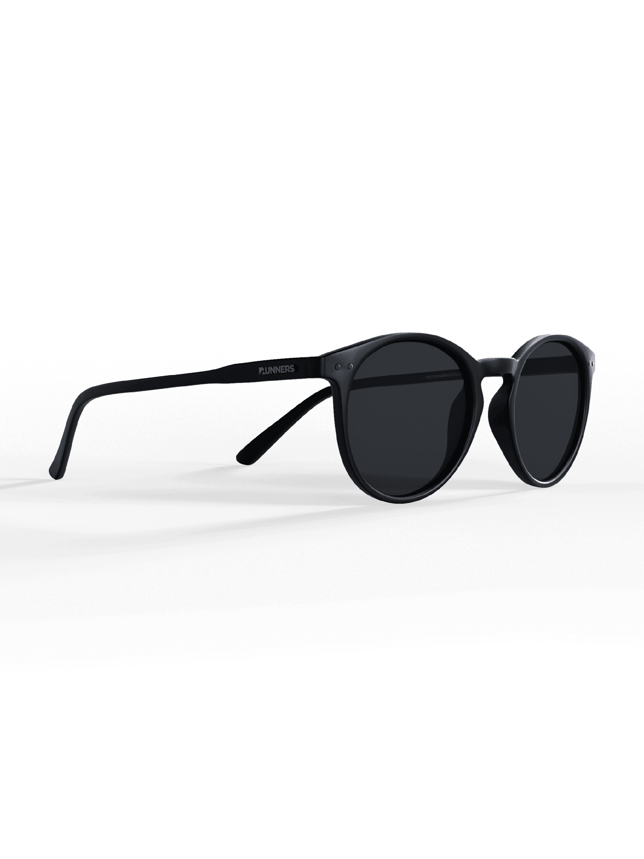Black Round Polarized Sunglasses with glossy black frames, dark lenses, and a slim lightweight design