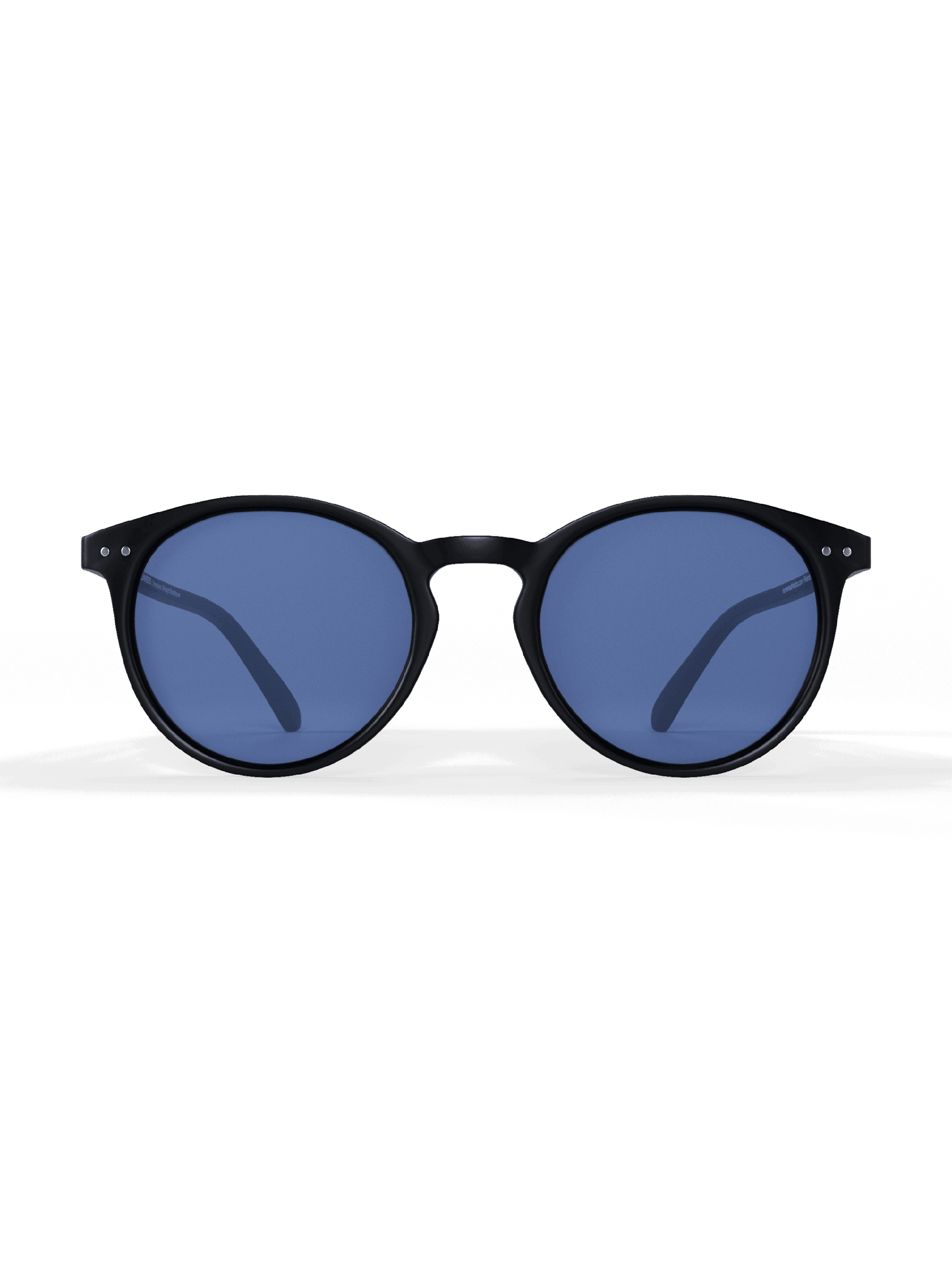 Black Round Polarized Sunglasses with a glossy black frame and blue-tinted round lenses