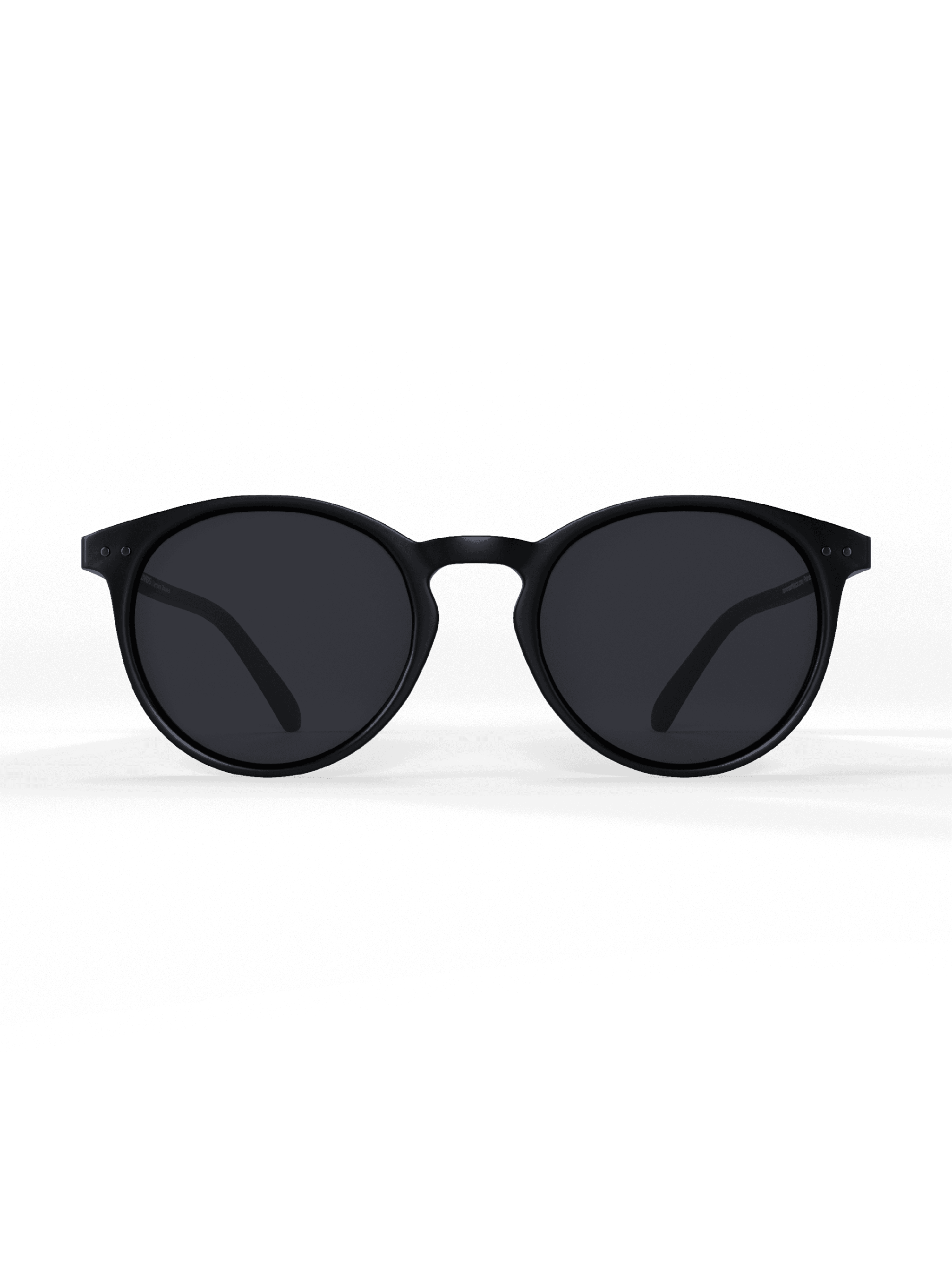 Black Round Polarized Sunglasses with a matte black frame, dark round lenses and curved temples