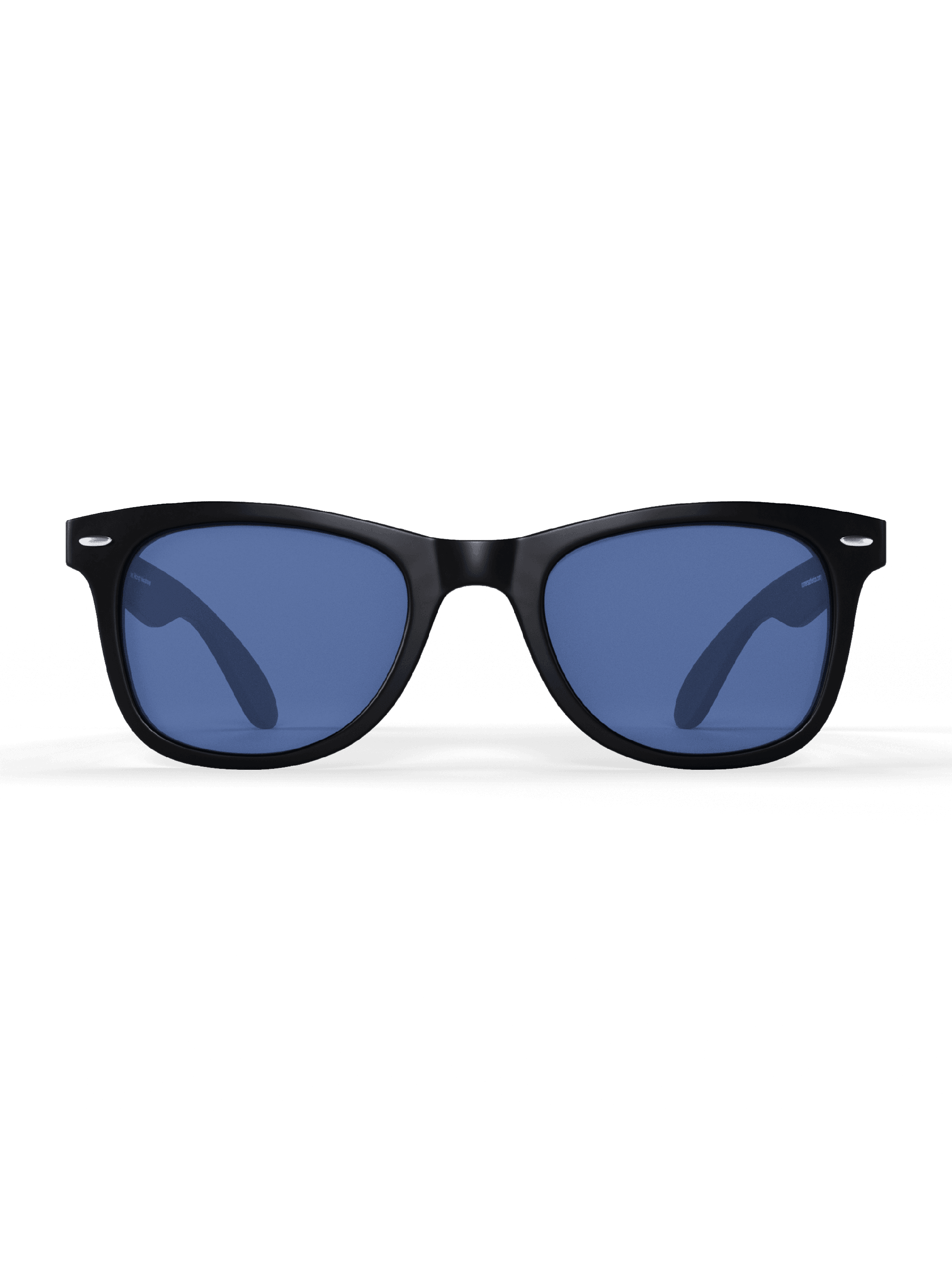Black Square Sport Sunglasses with a glossy black frame, blue lenses, and a classic wide rectangular shape
