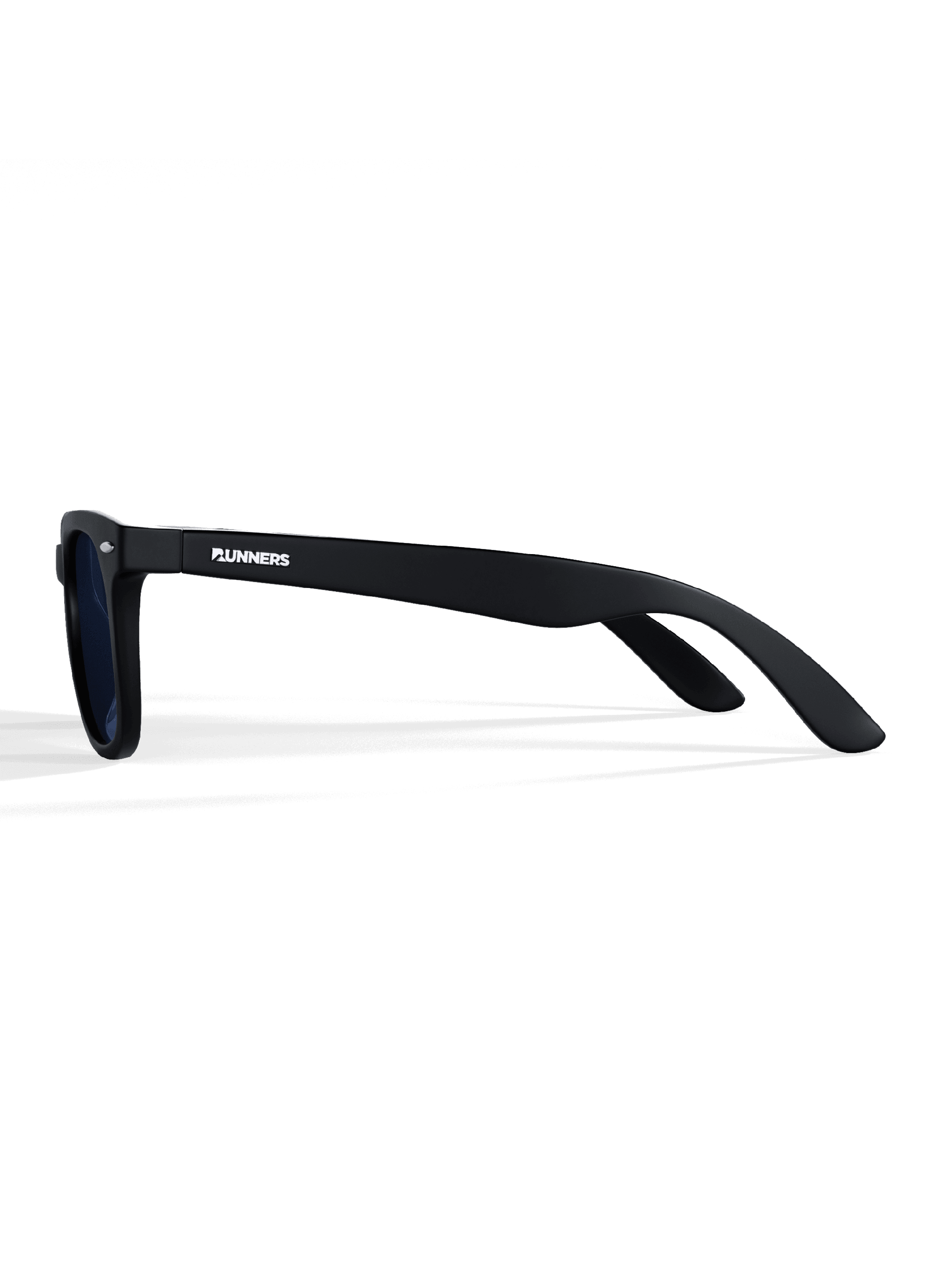 Black Square Sport Sunglasses with a black lightweight frame, dark lenses, and curved wraparound temples for running