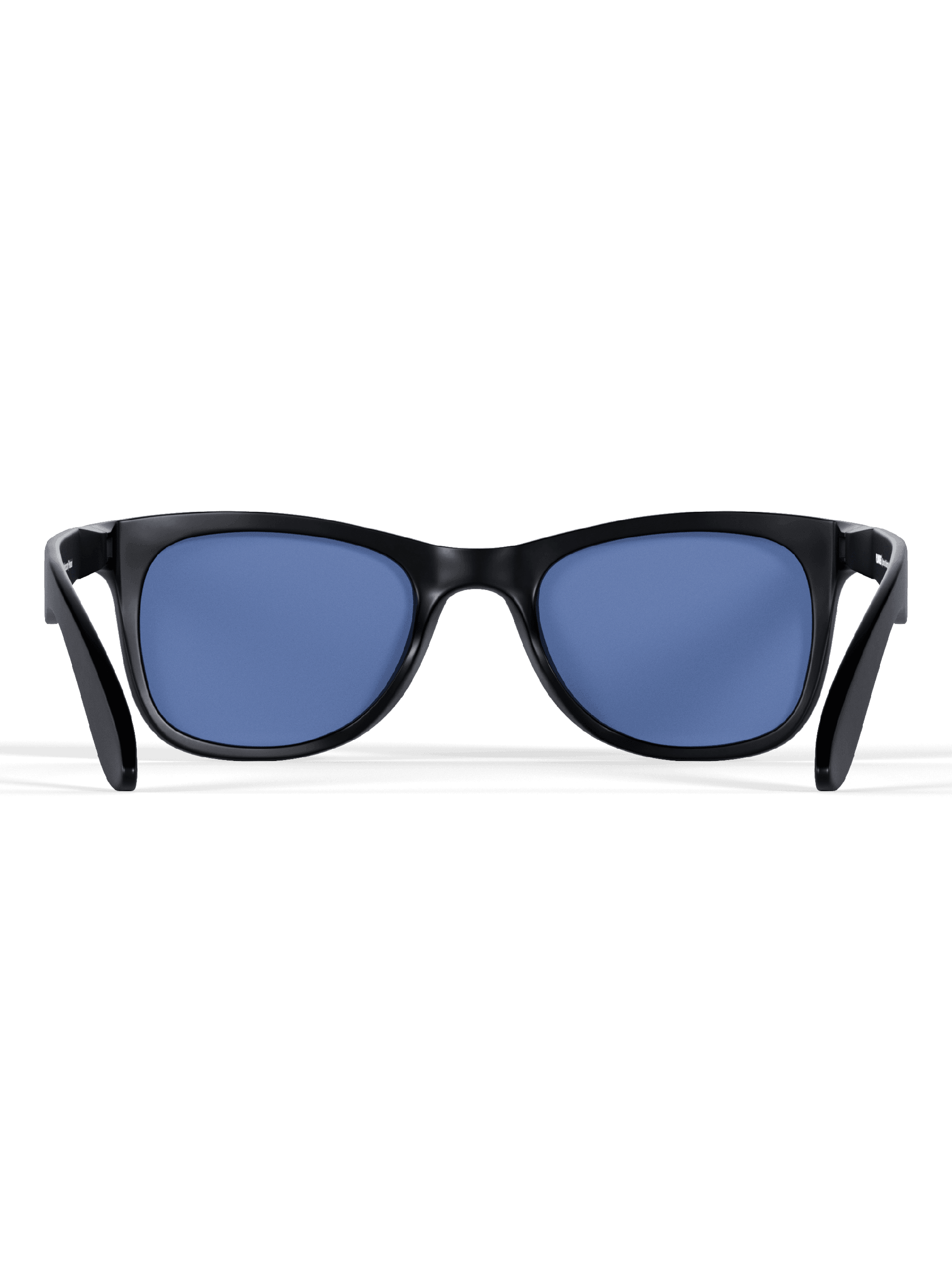 Black Square Sport Sunglasses with a glossy black frame, blue lenses, and a bold rectangular shape