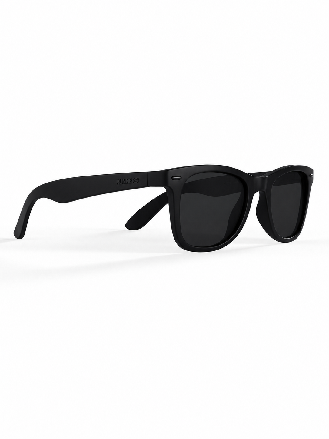 Blackout Square Running Sunglasses with a black plastic frame, dark lenses, and a classic square shape