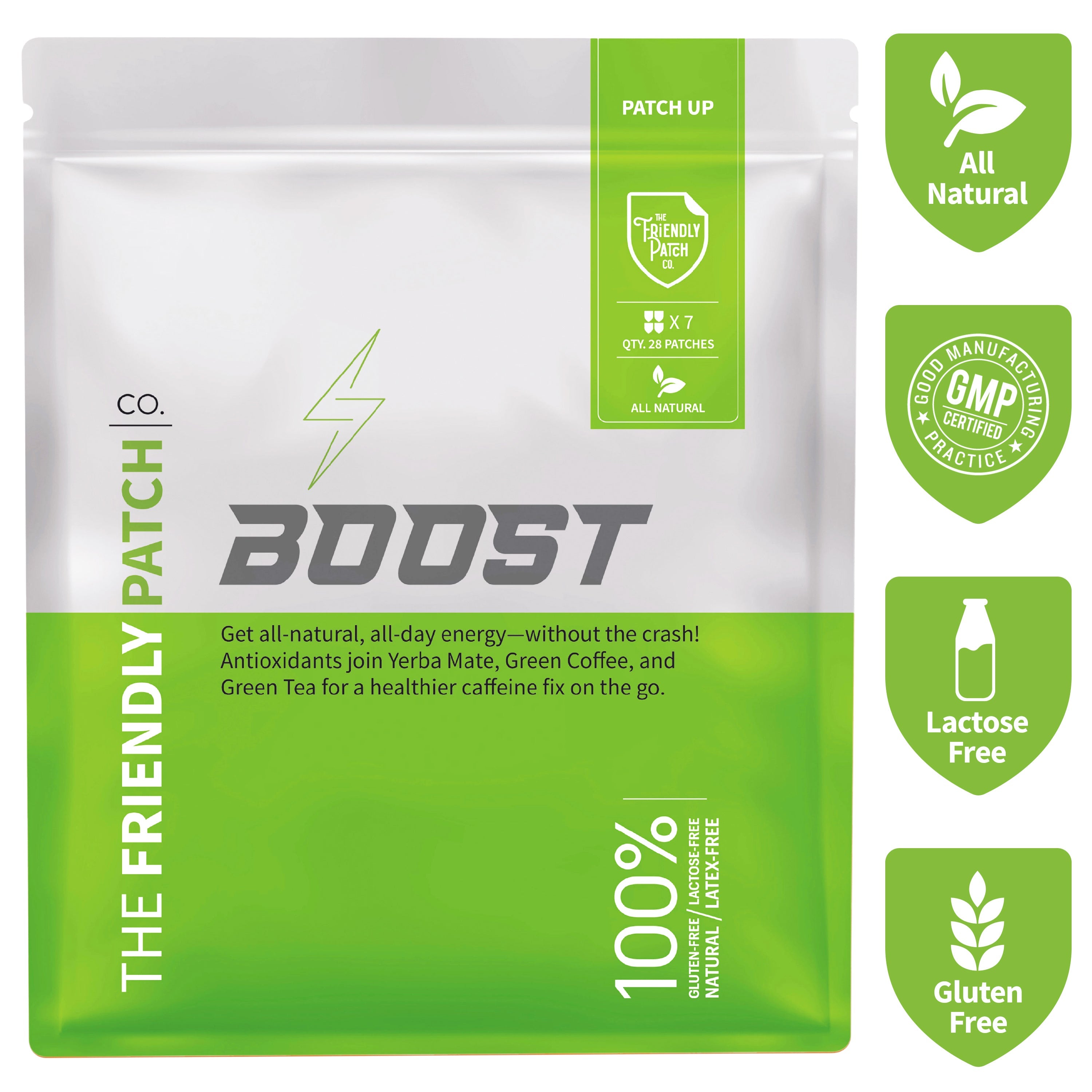 Boost Energy Patches: Caffeine, Guarana Green Tea Transdermal Energy - 28 Pack