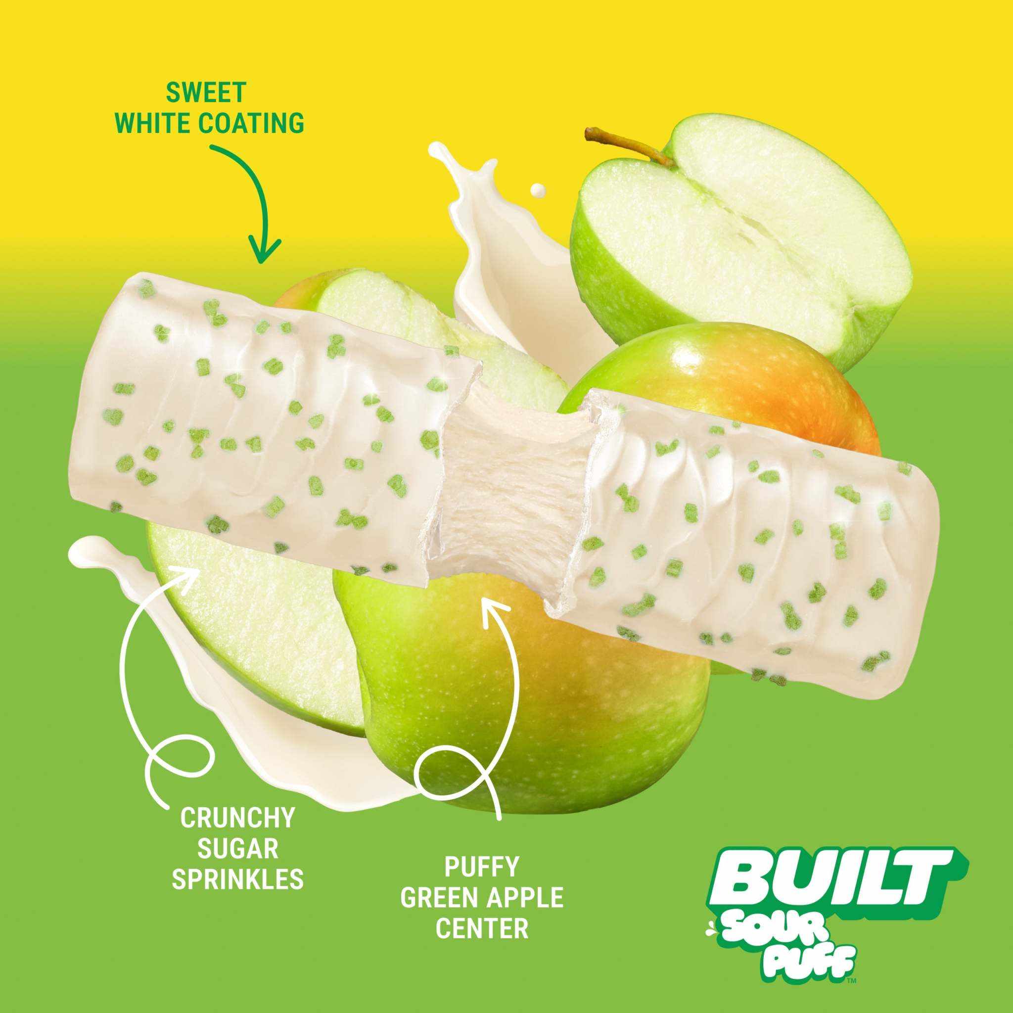Built puff Green Apple Crush protein bar with sugar sprinkles