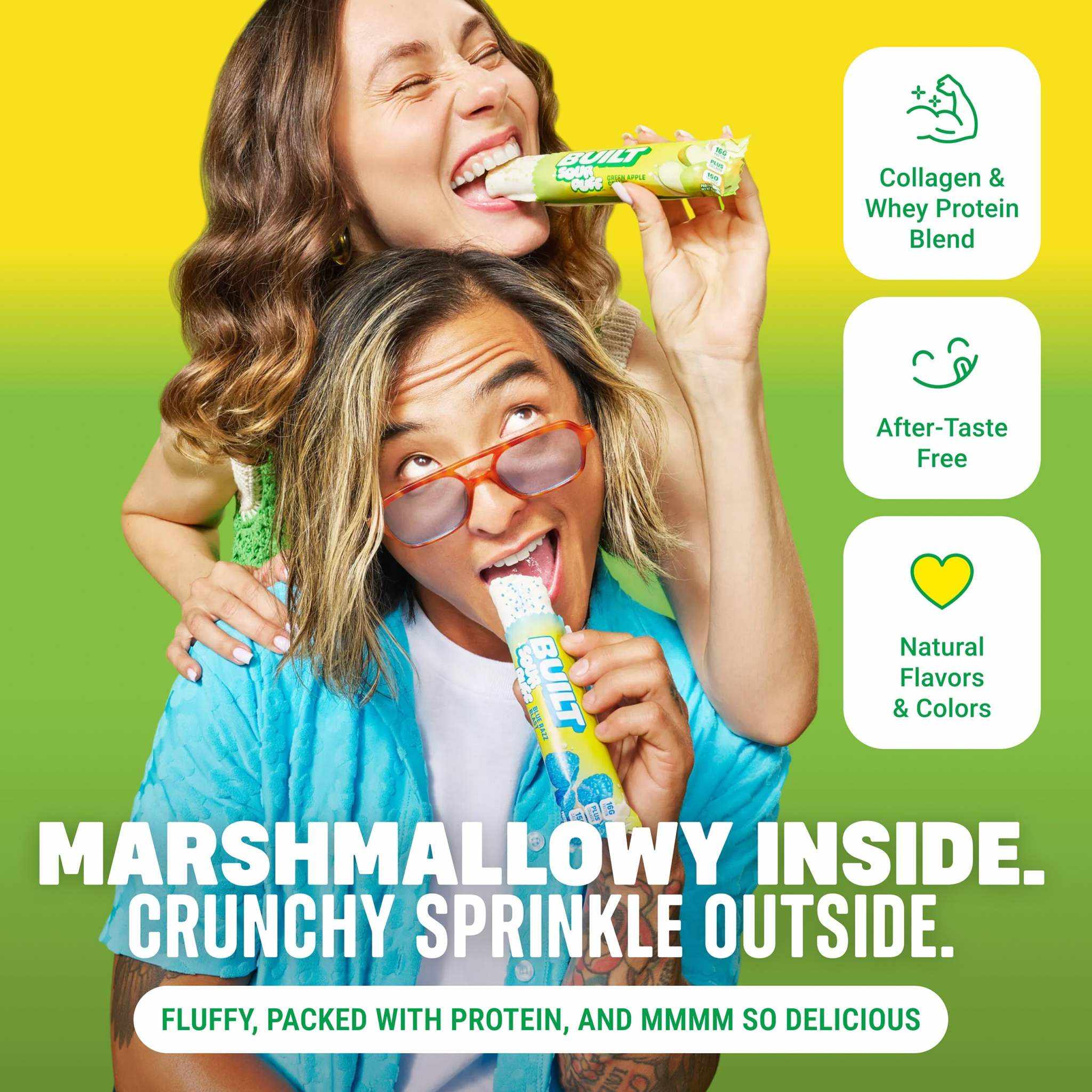 Built Puff Green Apple Crush protein bar with sour, tangy apple flavor