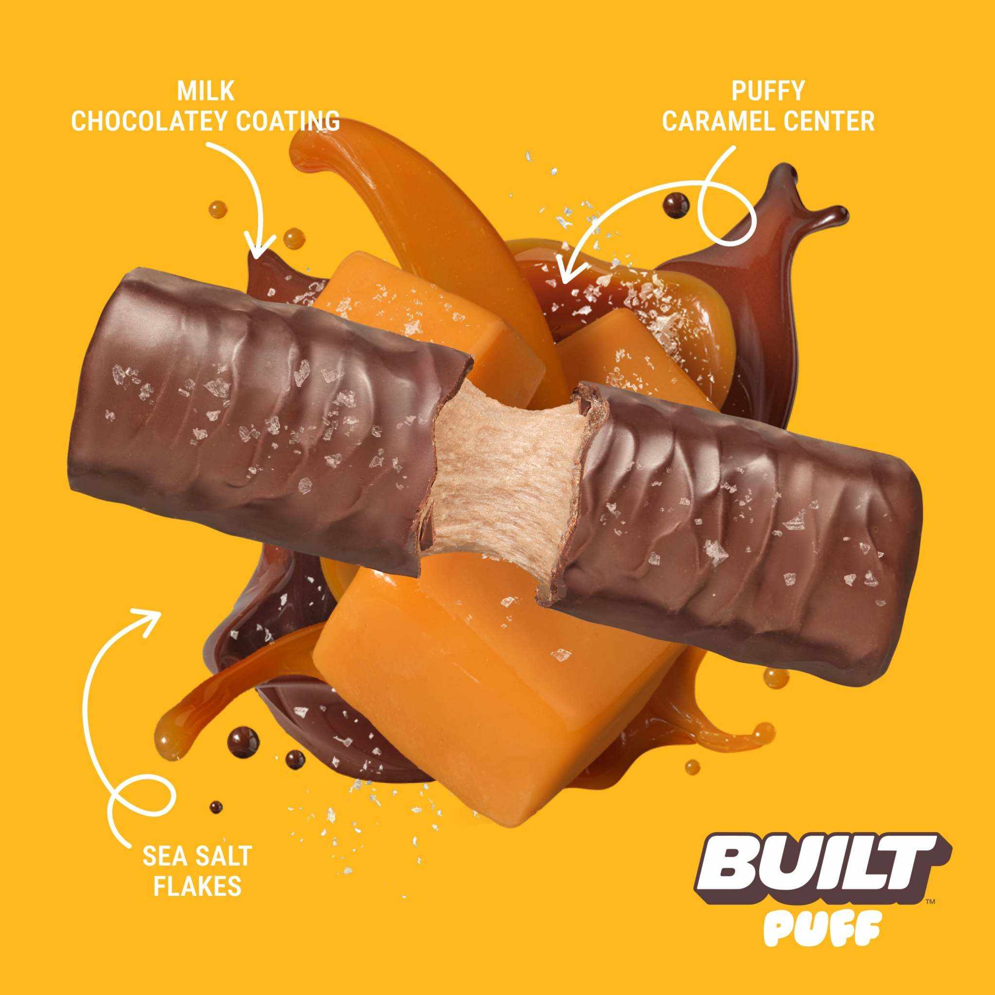 Built puff salted caramel protein bar with chocolate and sea salt