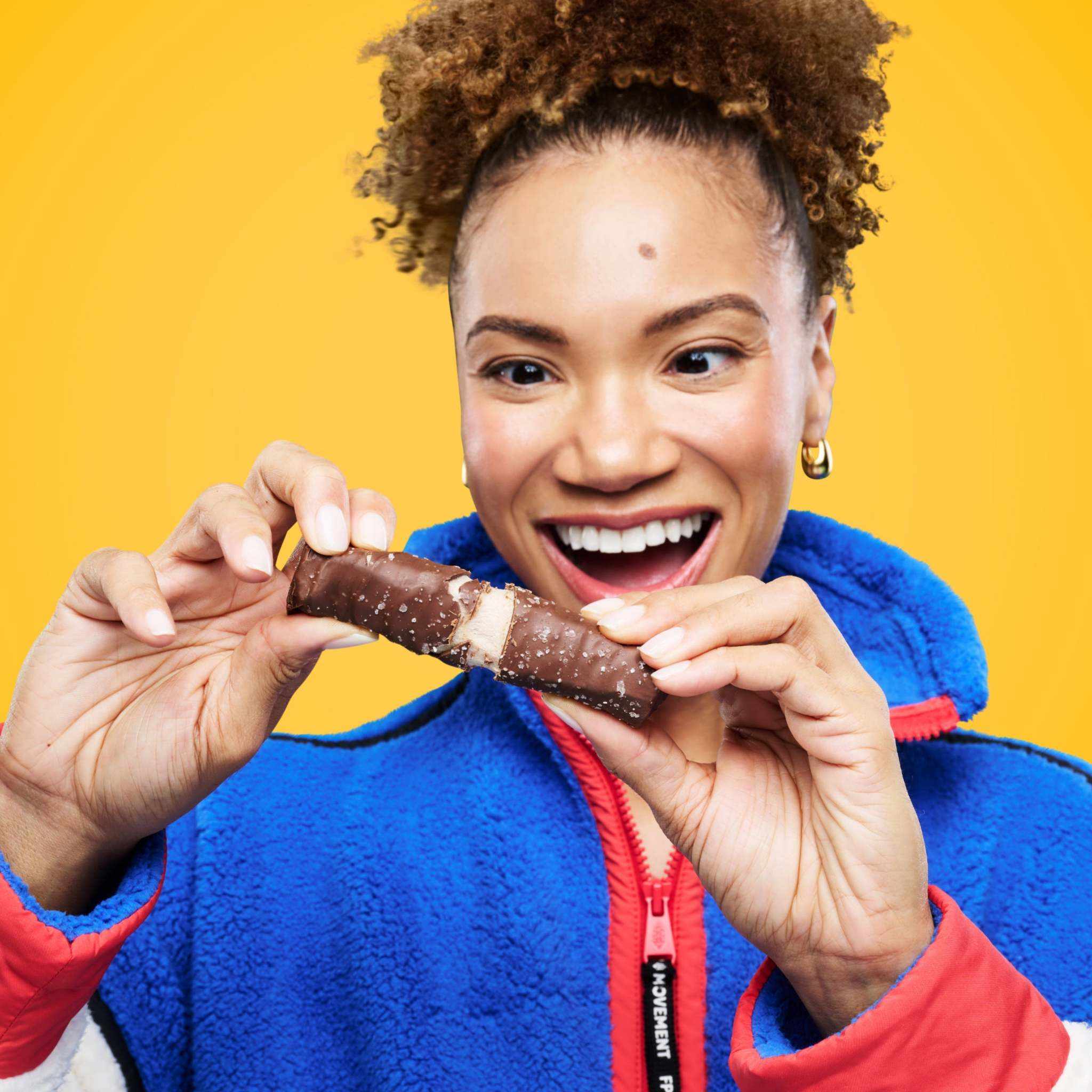 Built puff salted caramel protein bar with chocolate coating and sea salt