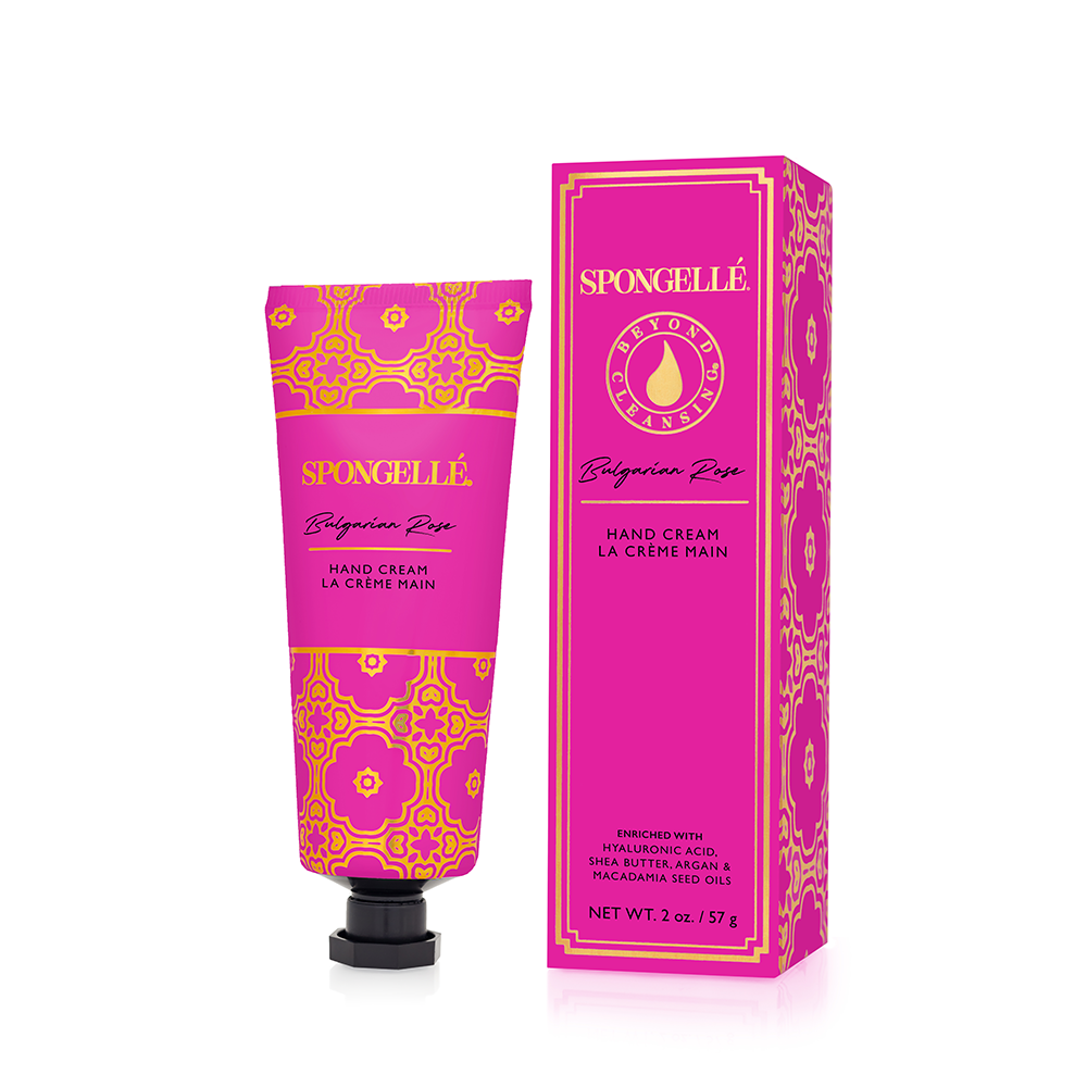 Bulgarian Rose | Hand Cream in a vibrant pink tube and patterned box with gold accents, 2 oz size