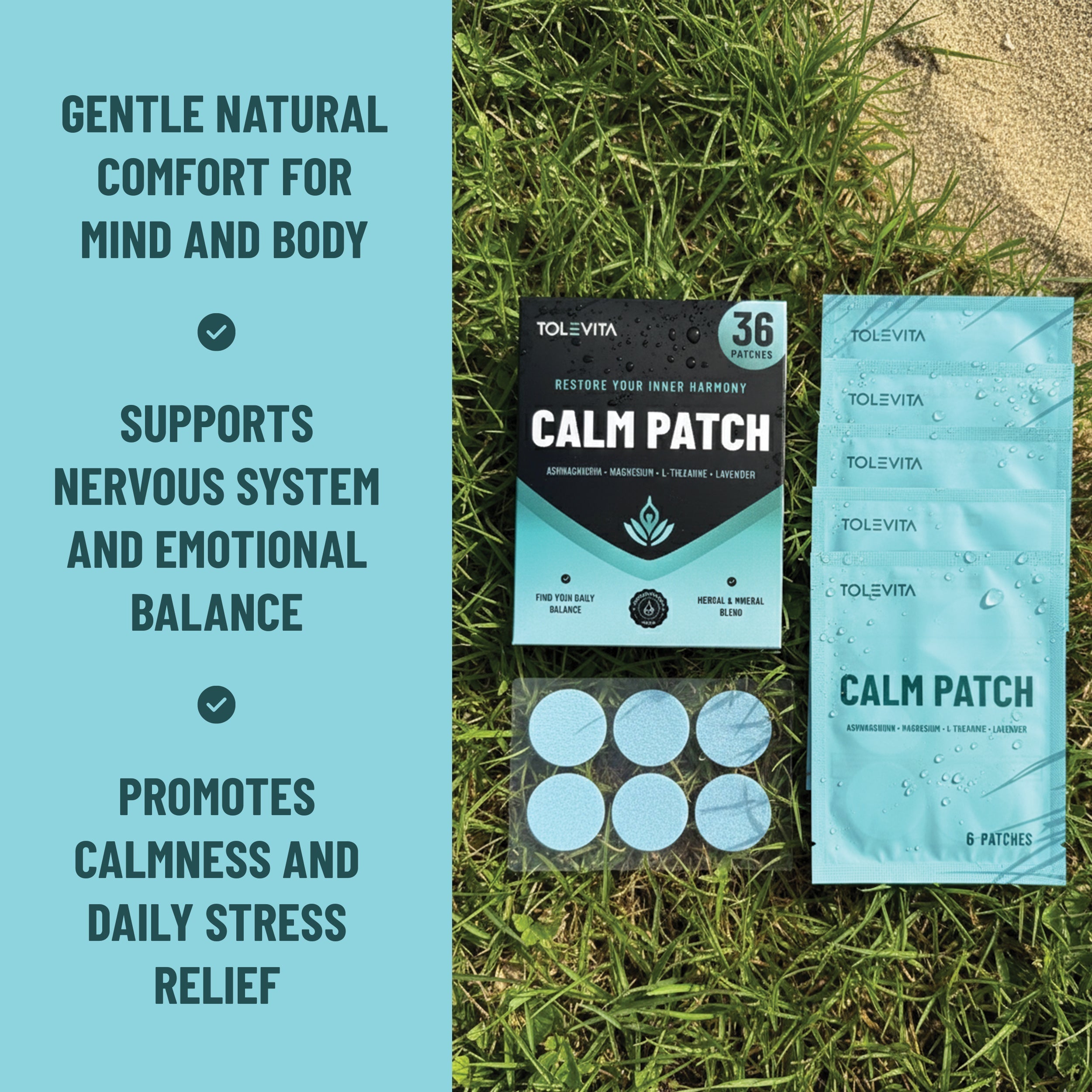 Tolevita calm patches with GABA and herbal extracts for stress relief