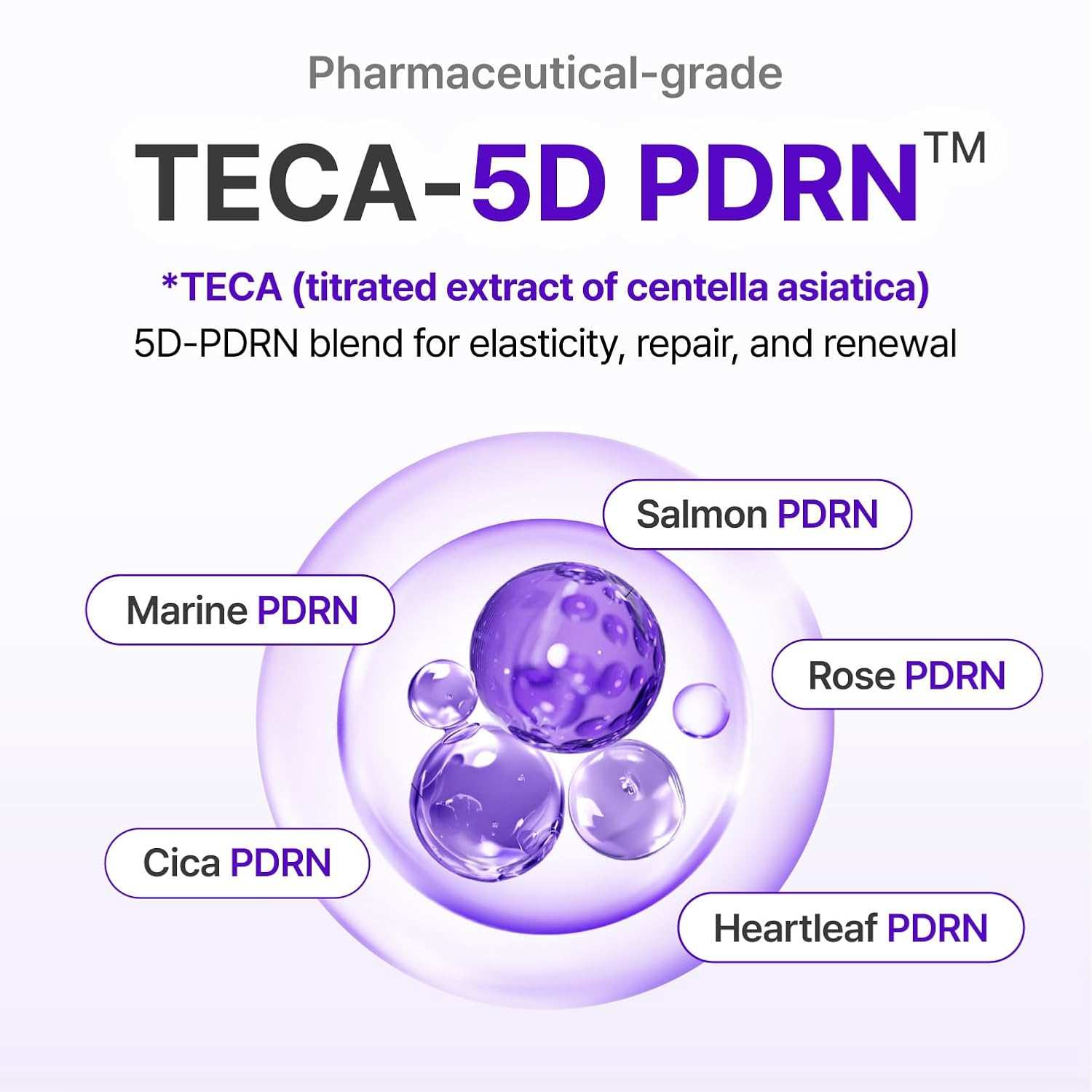 Centellian24+ Expert Madeca Cream graphic highlighting purple TECA-5D PDRN spheres and botanical ingredients
