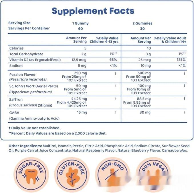 Children's saffron gummies pack with 60 pieces healthy fiber snacks