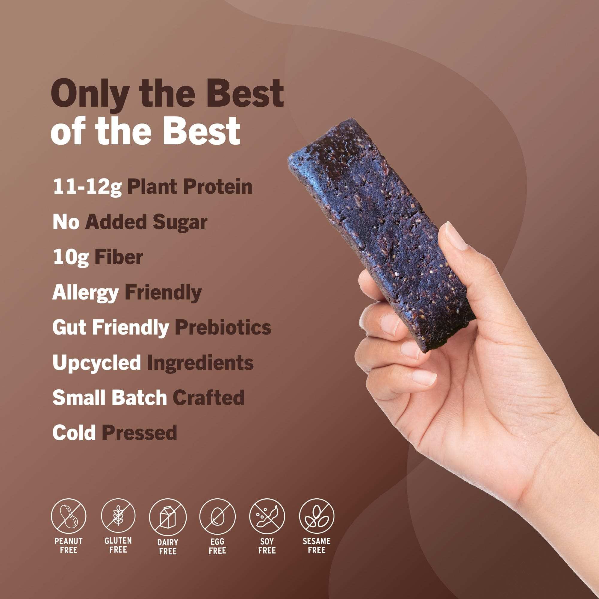 Chocolate Variety Pack protein bar, dark brown with a rough chocolate-speckled surface and compact rectangular shape