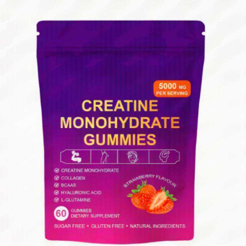 colorful creatine gummy candies in a clear jar
