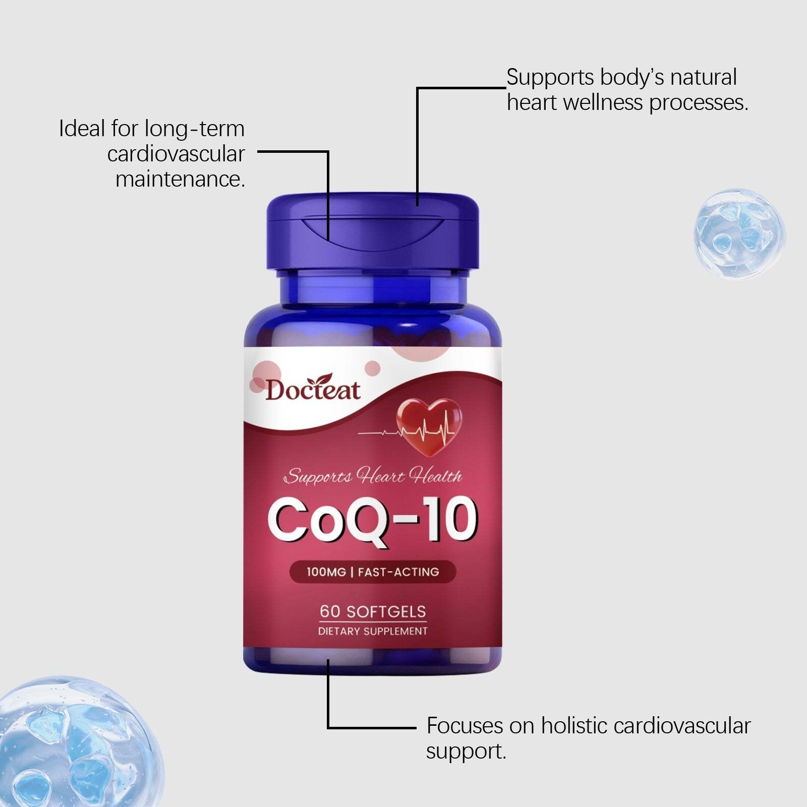 Bottle of daily nutritional supplement capsules for health and wellness